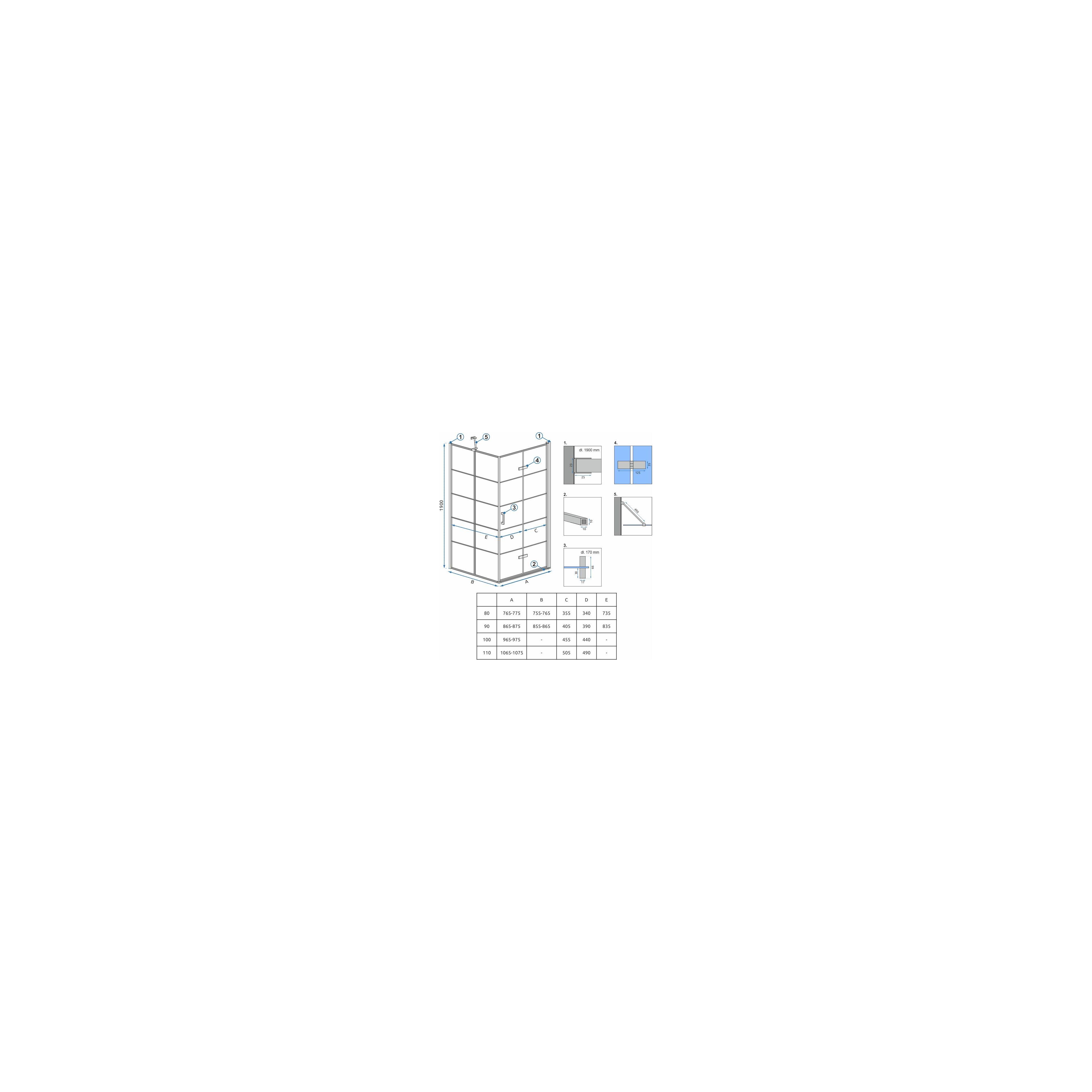 Duschkabine Rea Molier Black 110x80