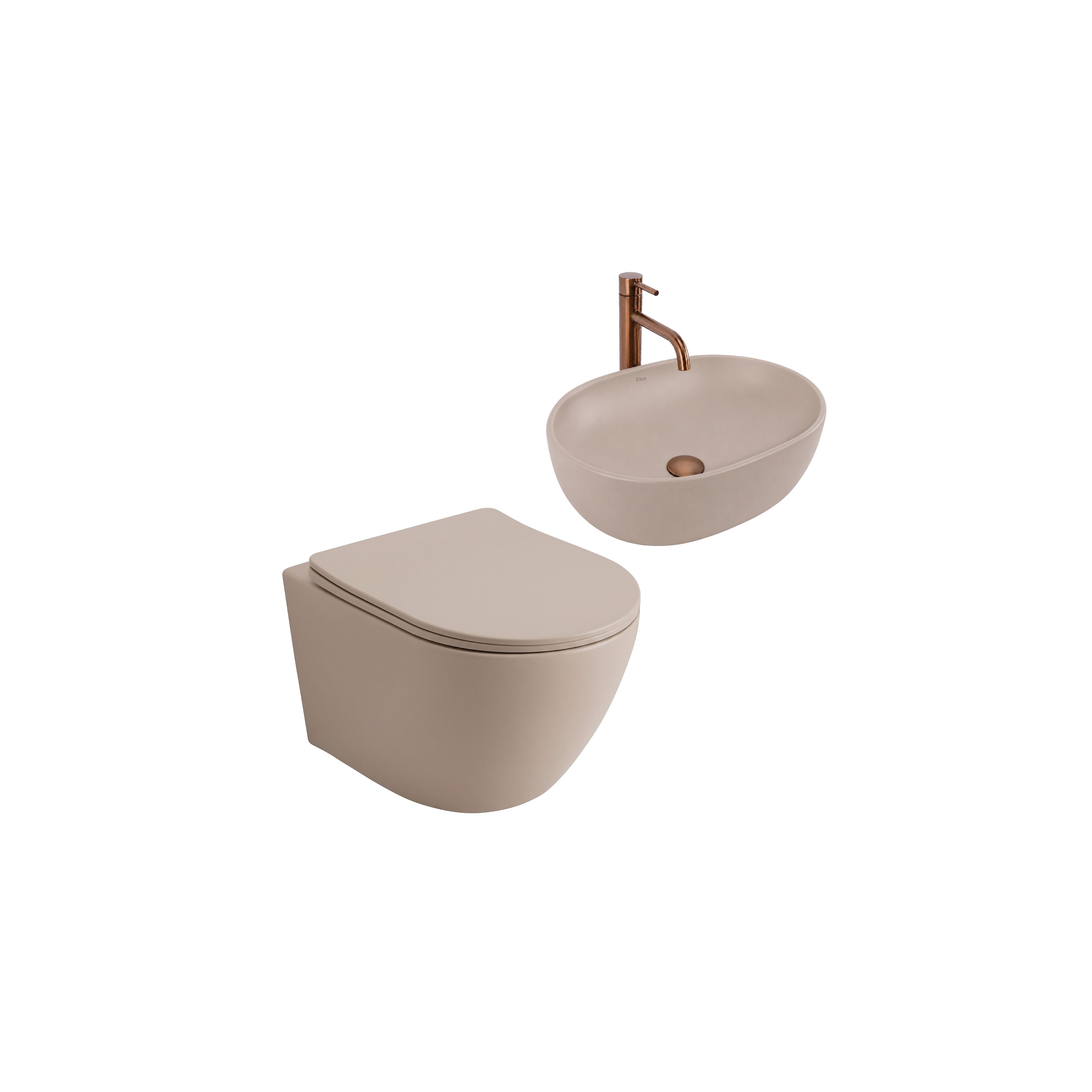 Set: Wall-Hung WC Bowl Focus + Countertop Washbasin Rea Focus Taupe