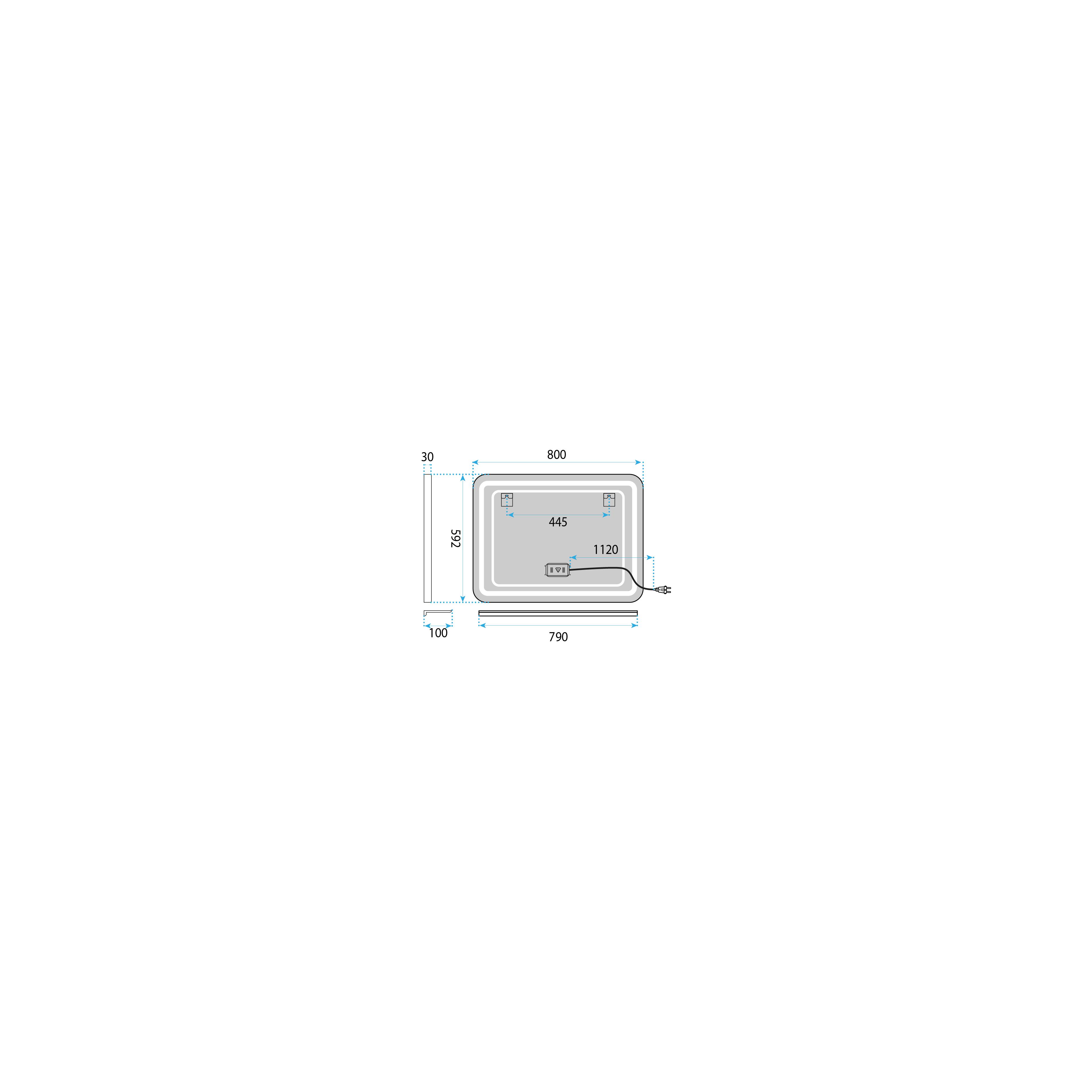 LED sieninis veidrodis su lentyna 80x60 cm L-8060