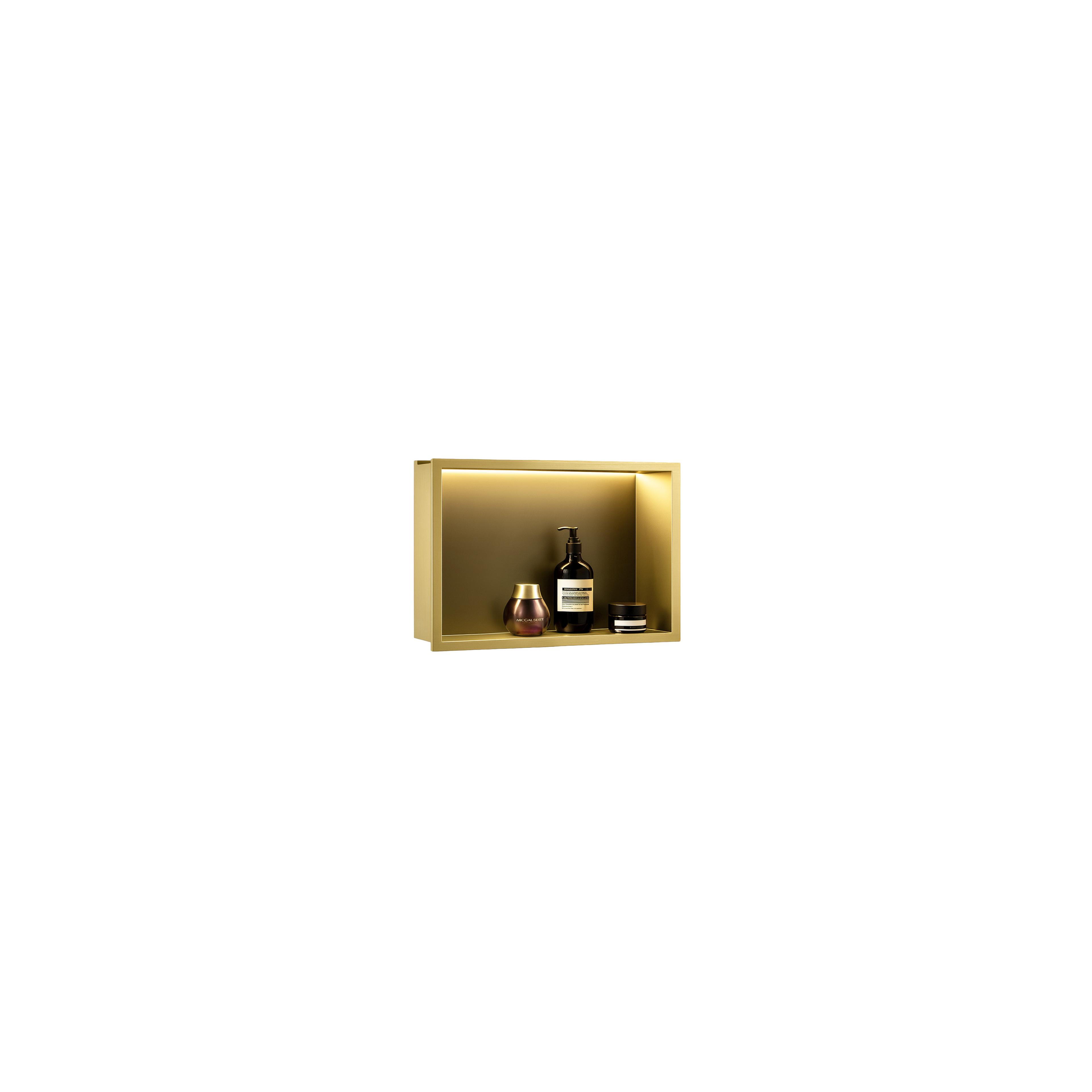 WANDEINBAU-BADEZIMMERREGAL LED 30x45 brush gold