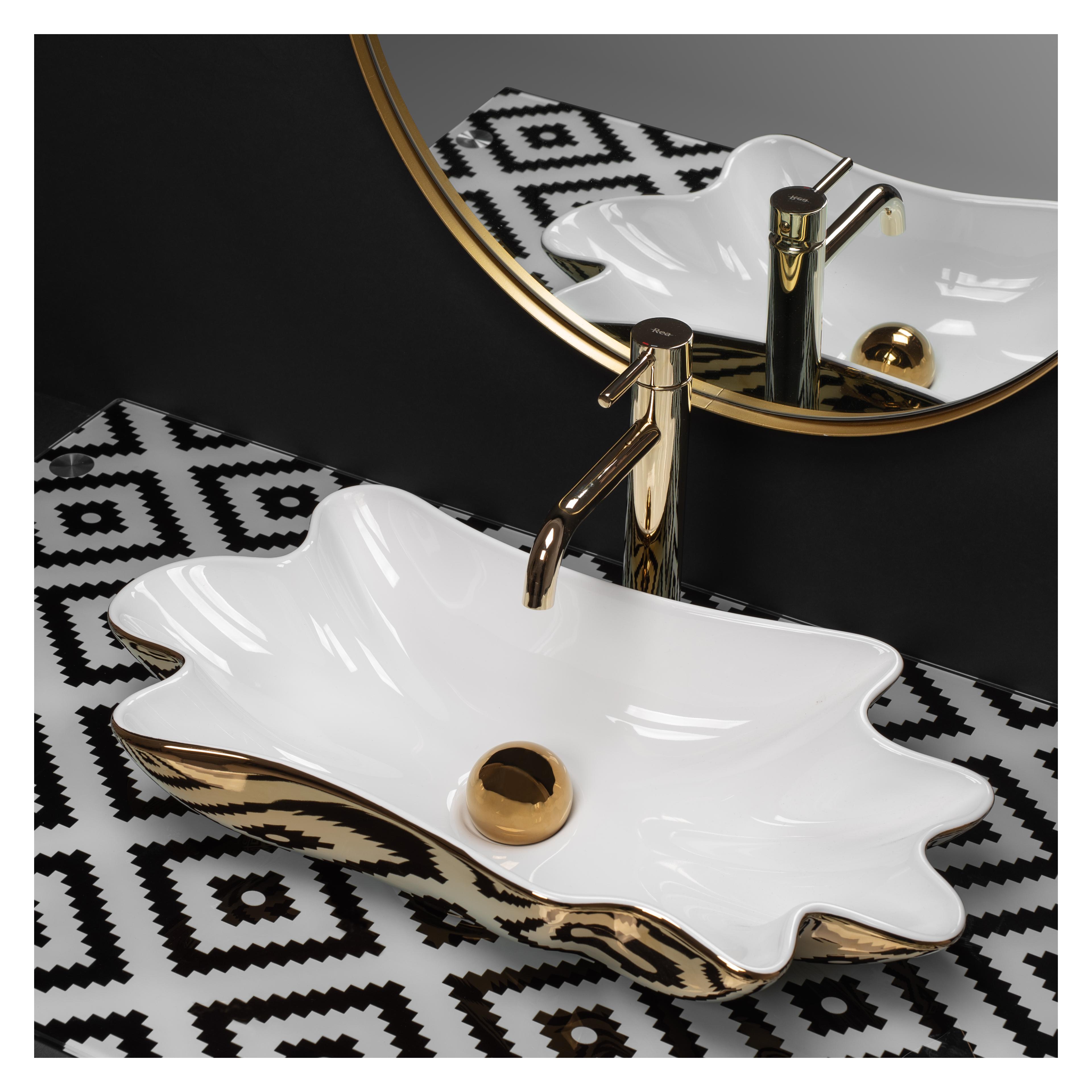 Umywalka REA Sea Infinity Gold/White + Korek