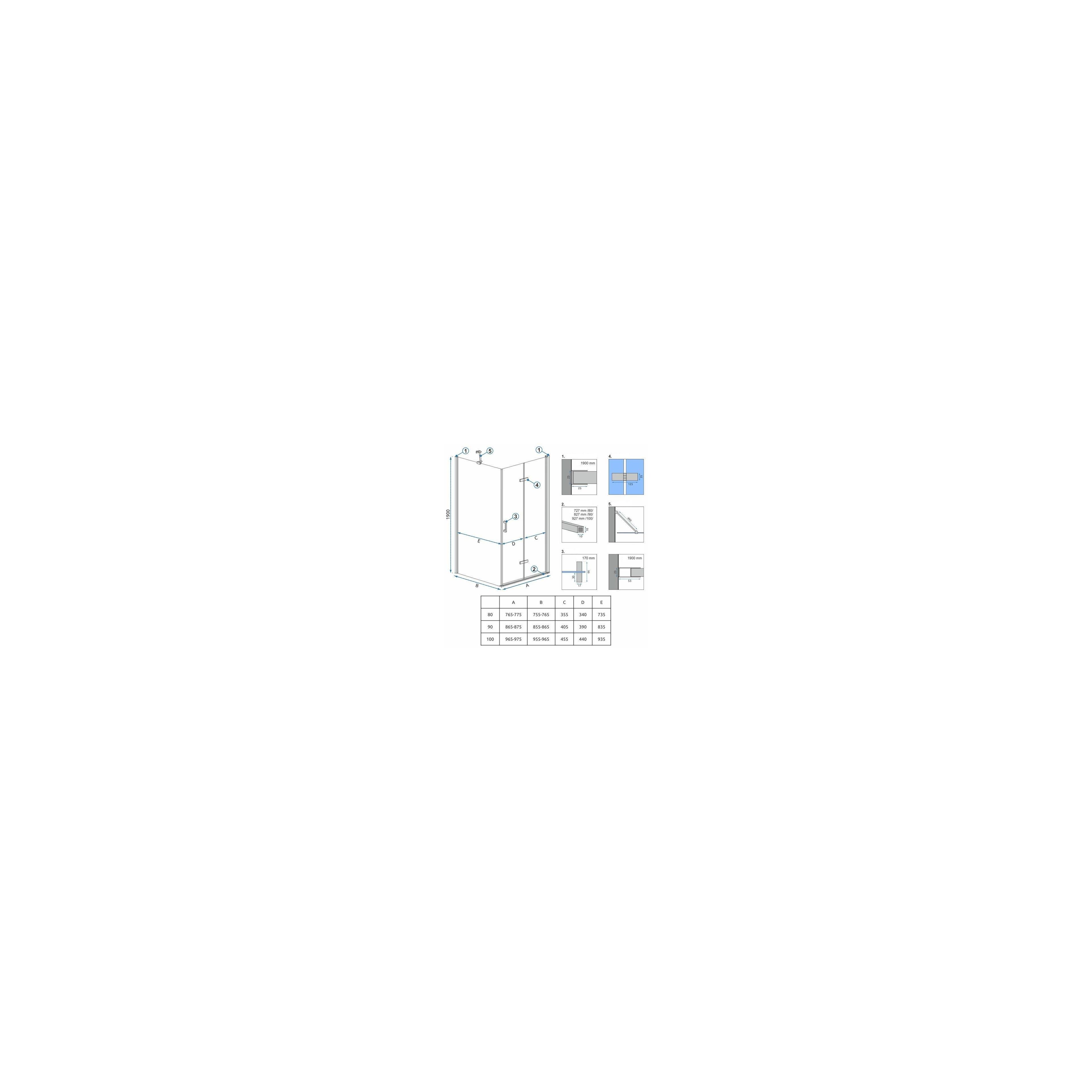Duschkabine Rea Molier Chrom 100x90
