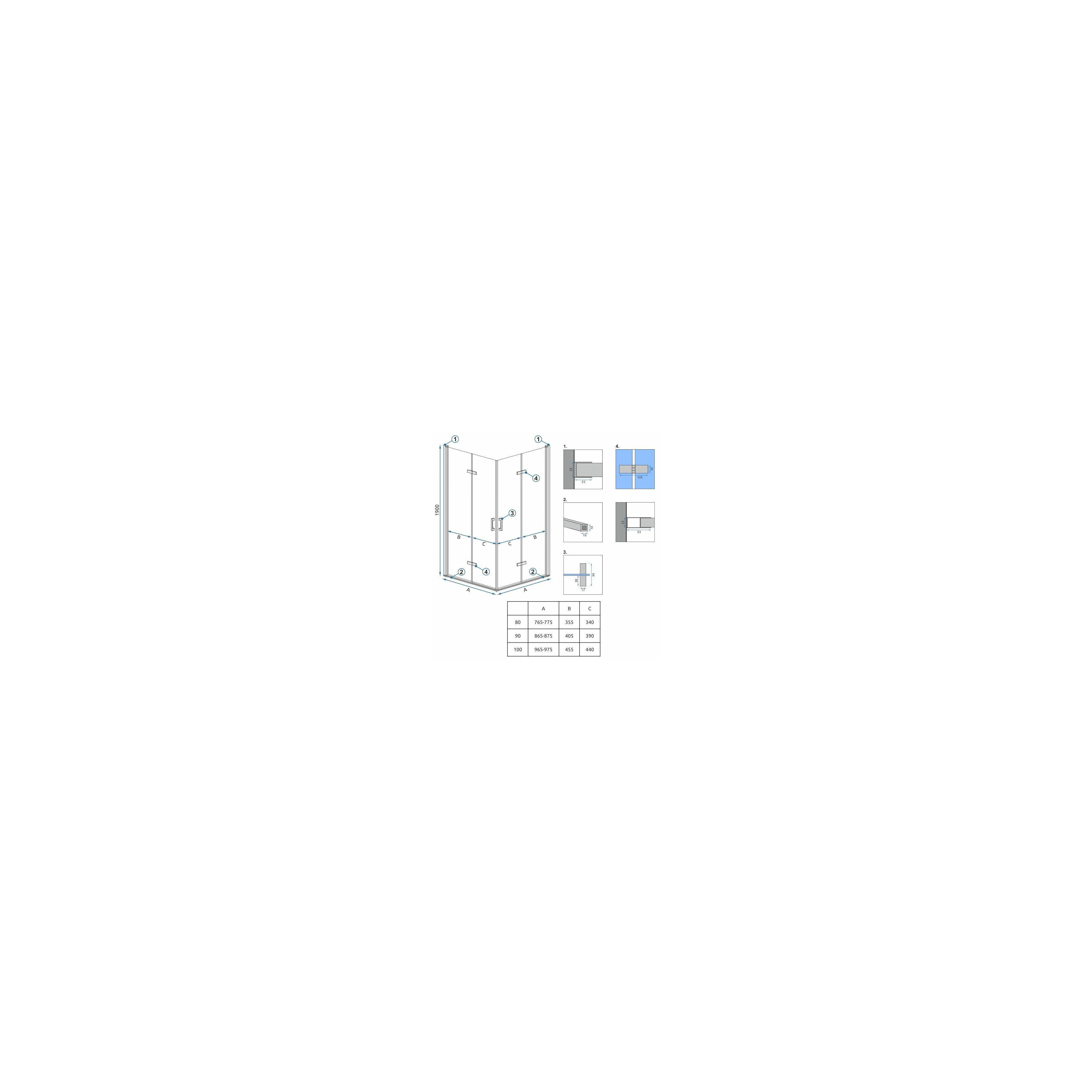 Tuš kabina Rea Molier Chrome Double 90x100