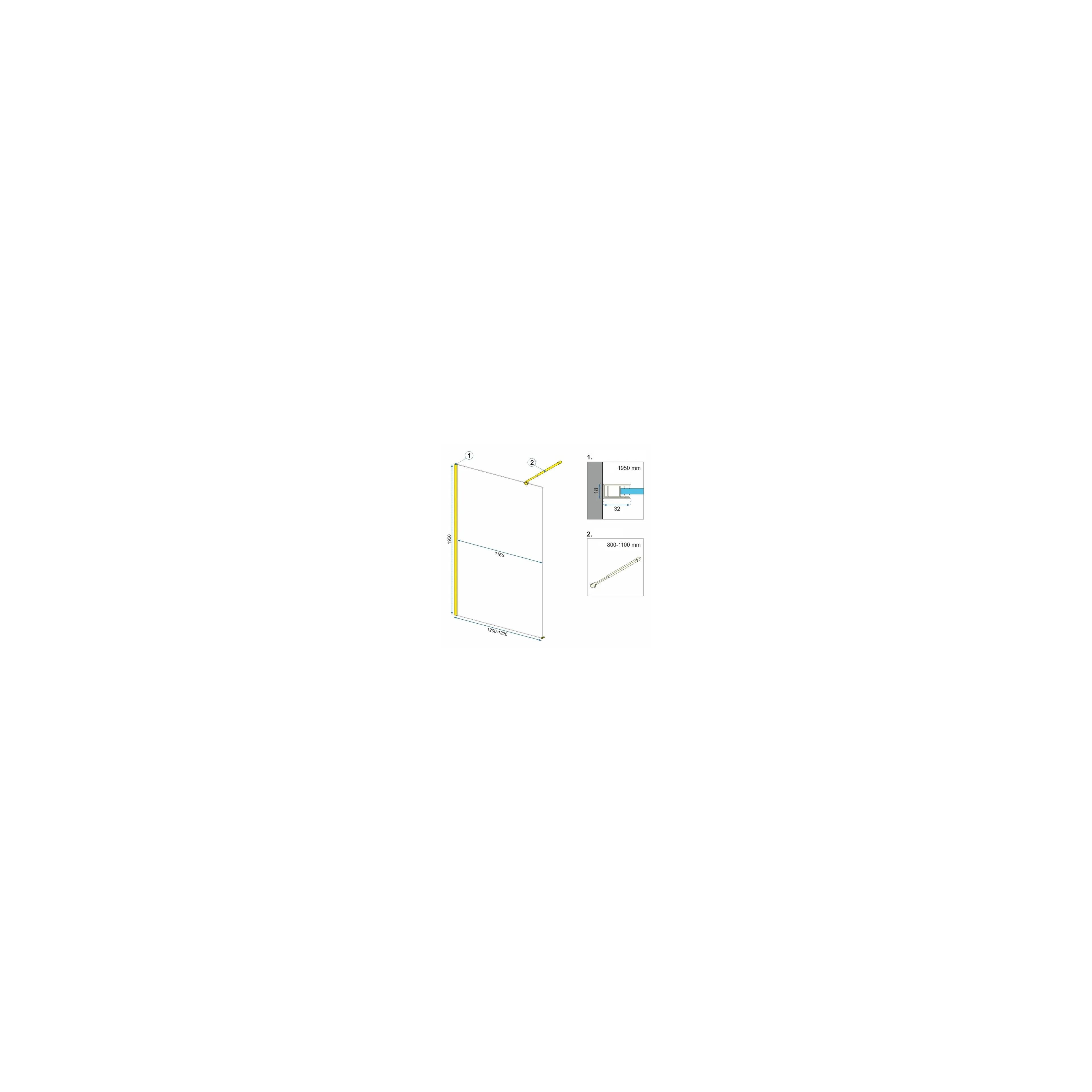 Shower screen Rea Aero Gold N 120 Walk In + EVO