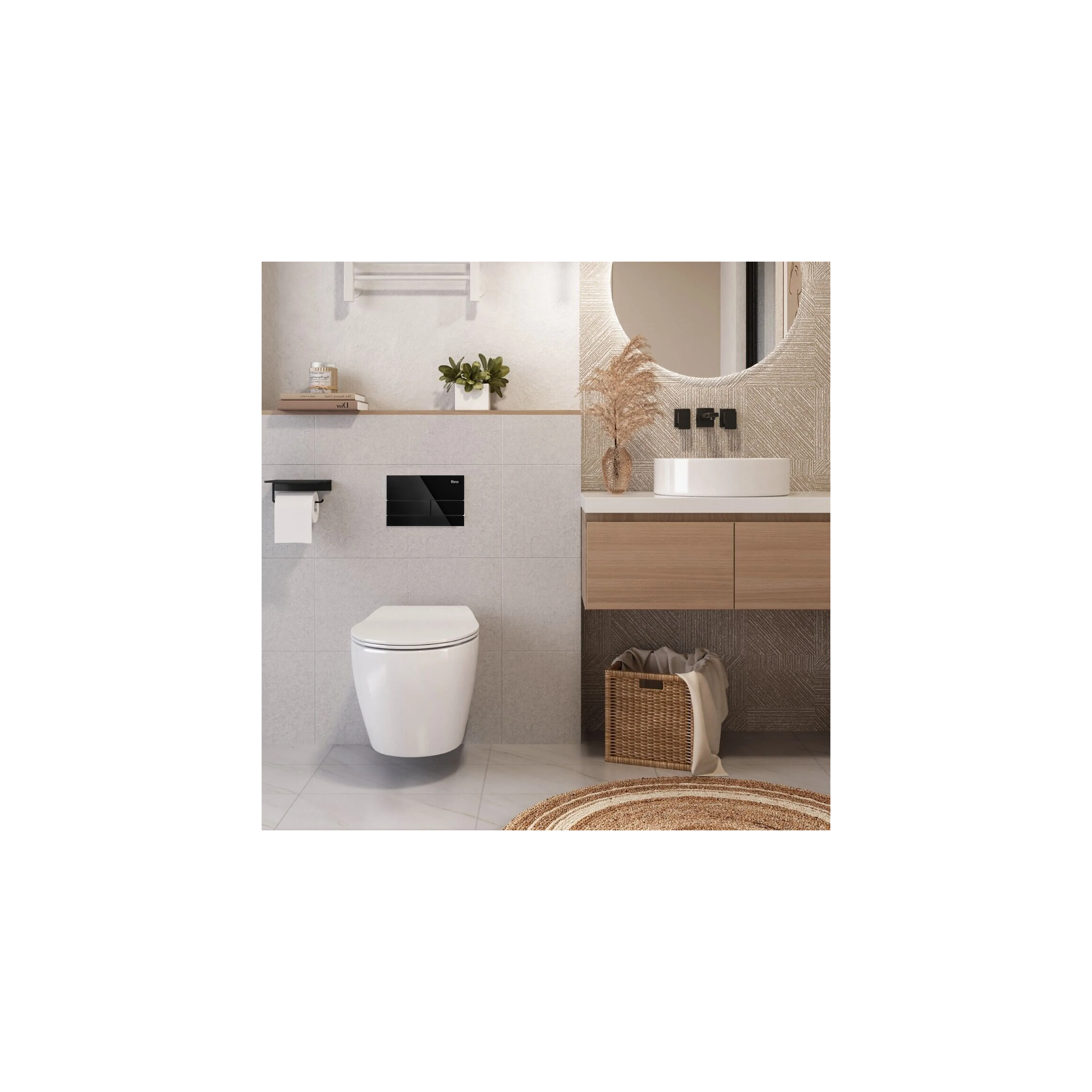 WC öblítő gomb K011A-Q és Slim024N Rea T Black Glass