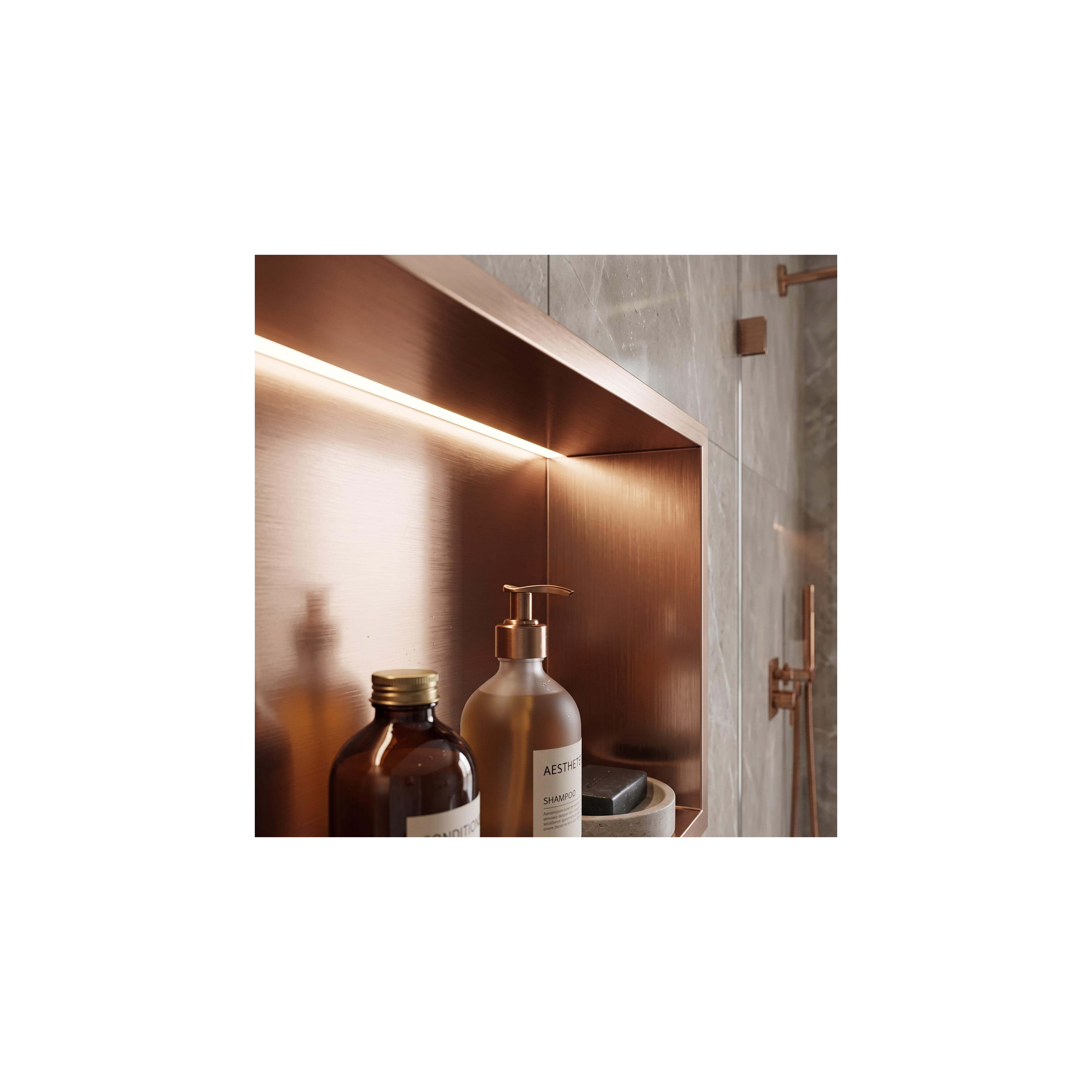 WANDEINBAU-BADEZIMMERREGAL LED 30x60 brush copper