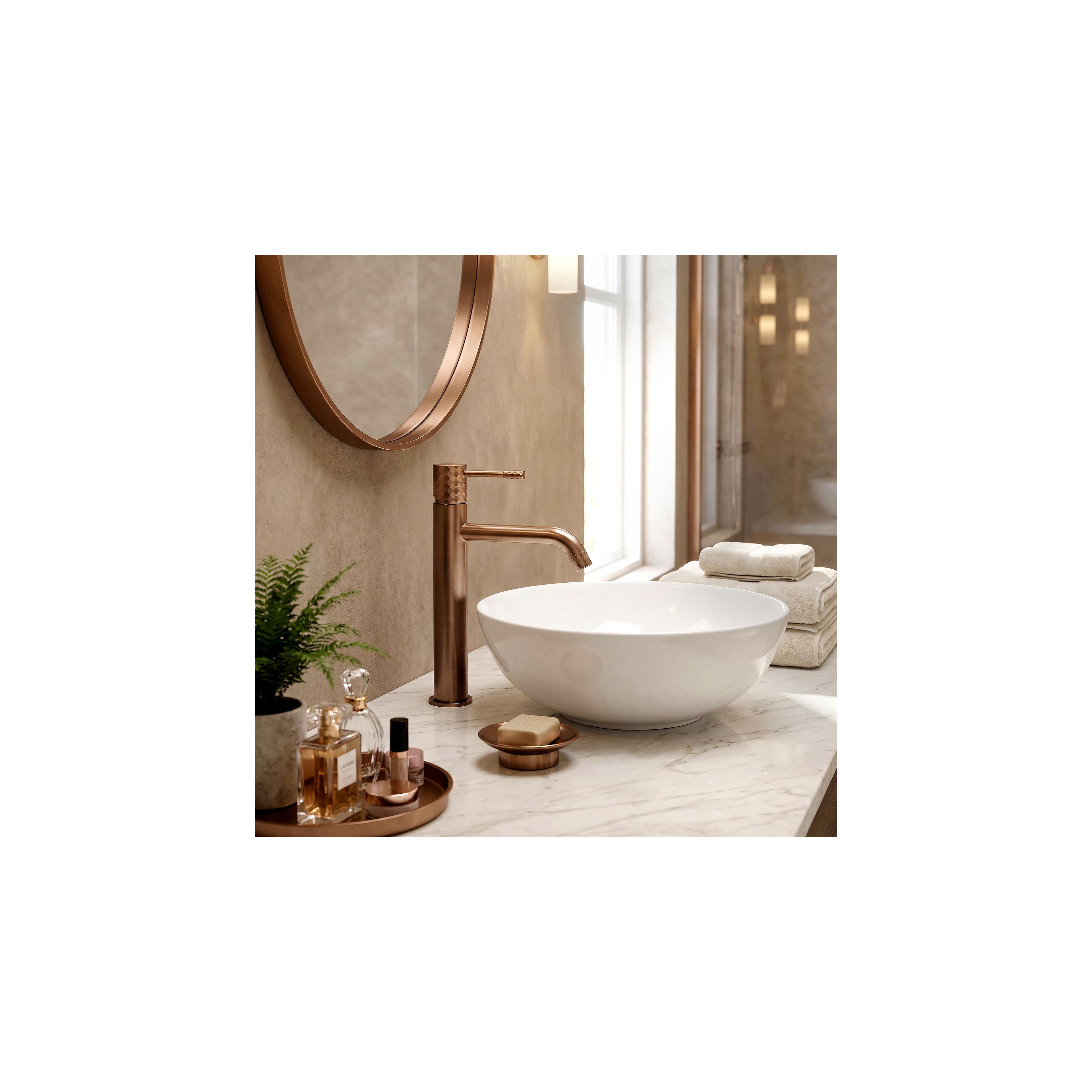 Hög Handfatblandare Rea Lungo Diamond Brush Copper