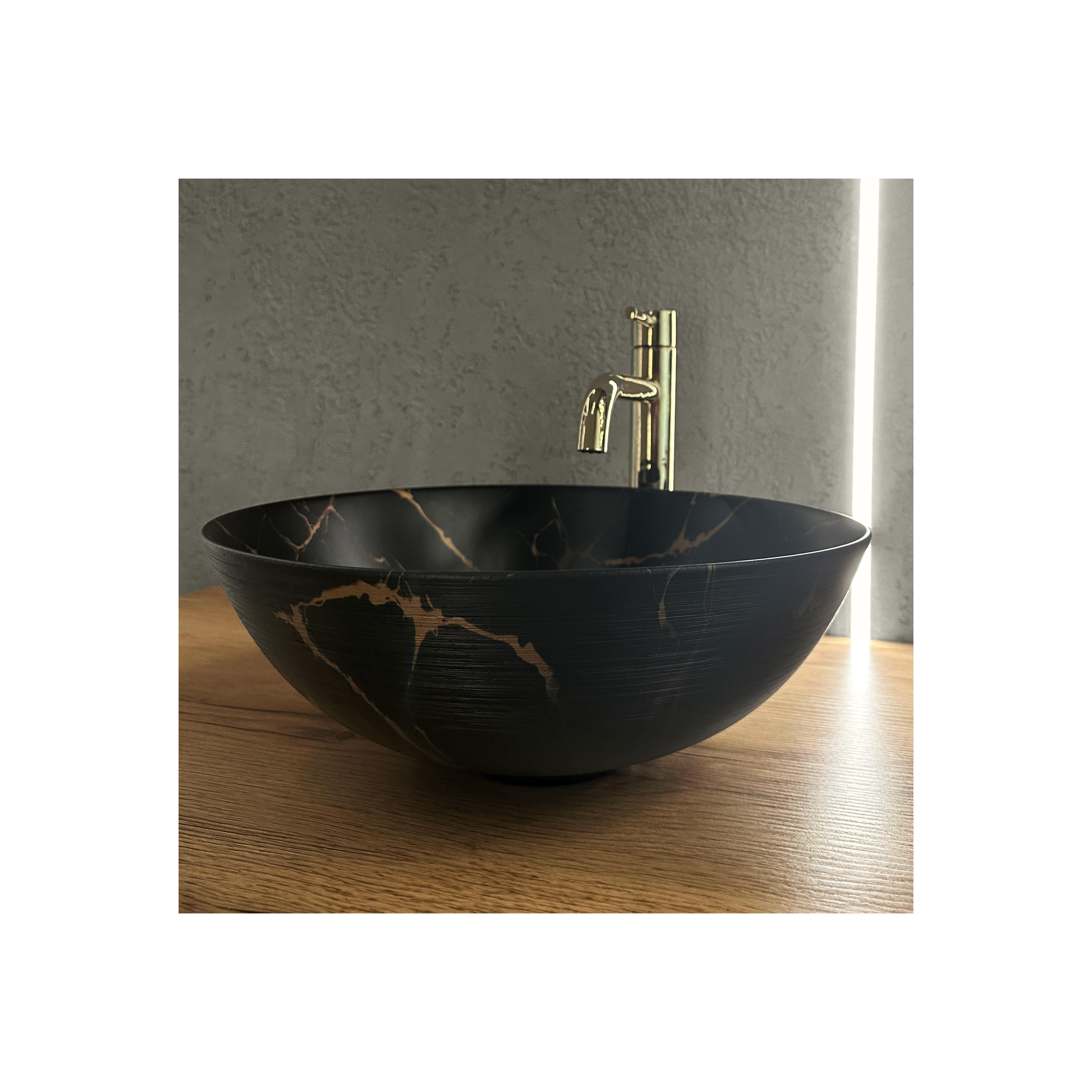 Aufsatzwaschbecken Rea Nadia Black Marble Brush