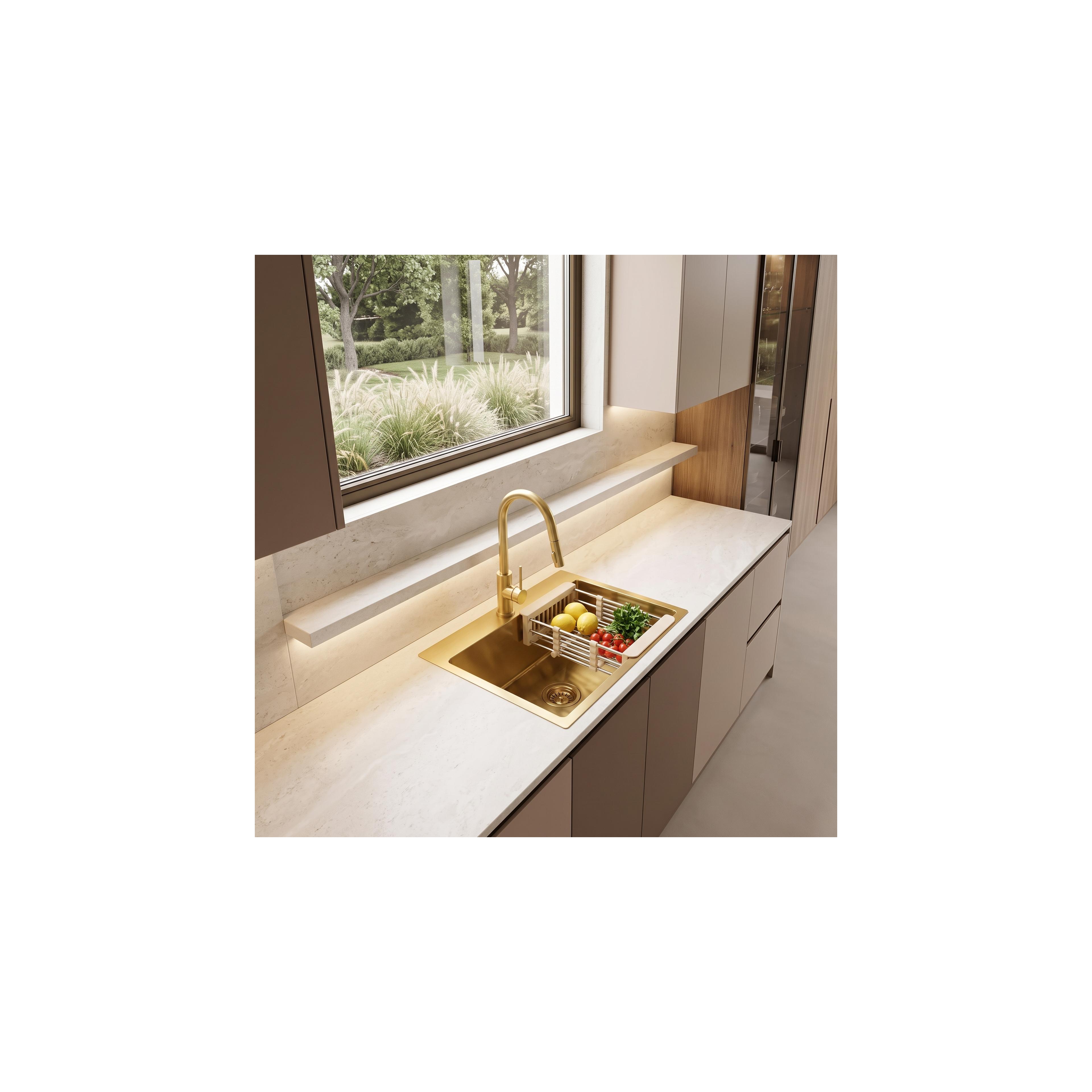 Stahlspüle mit 3-teiligem Zubehörset REA Leo 50 Brush Gold