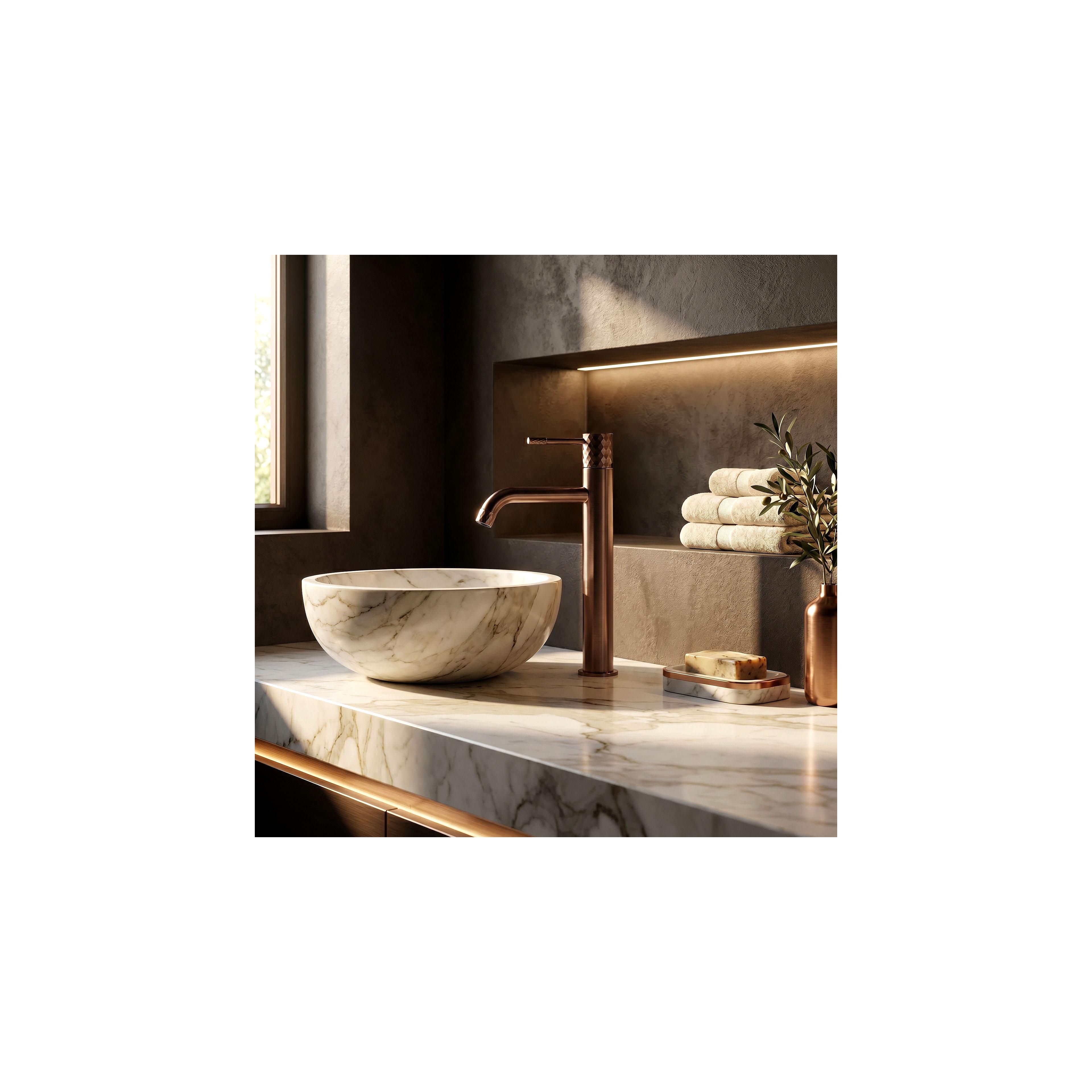 Hög Handfatblandare Rea Lungo Diamond Brush Copper