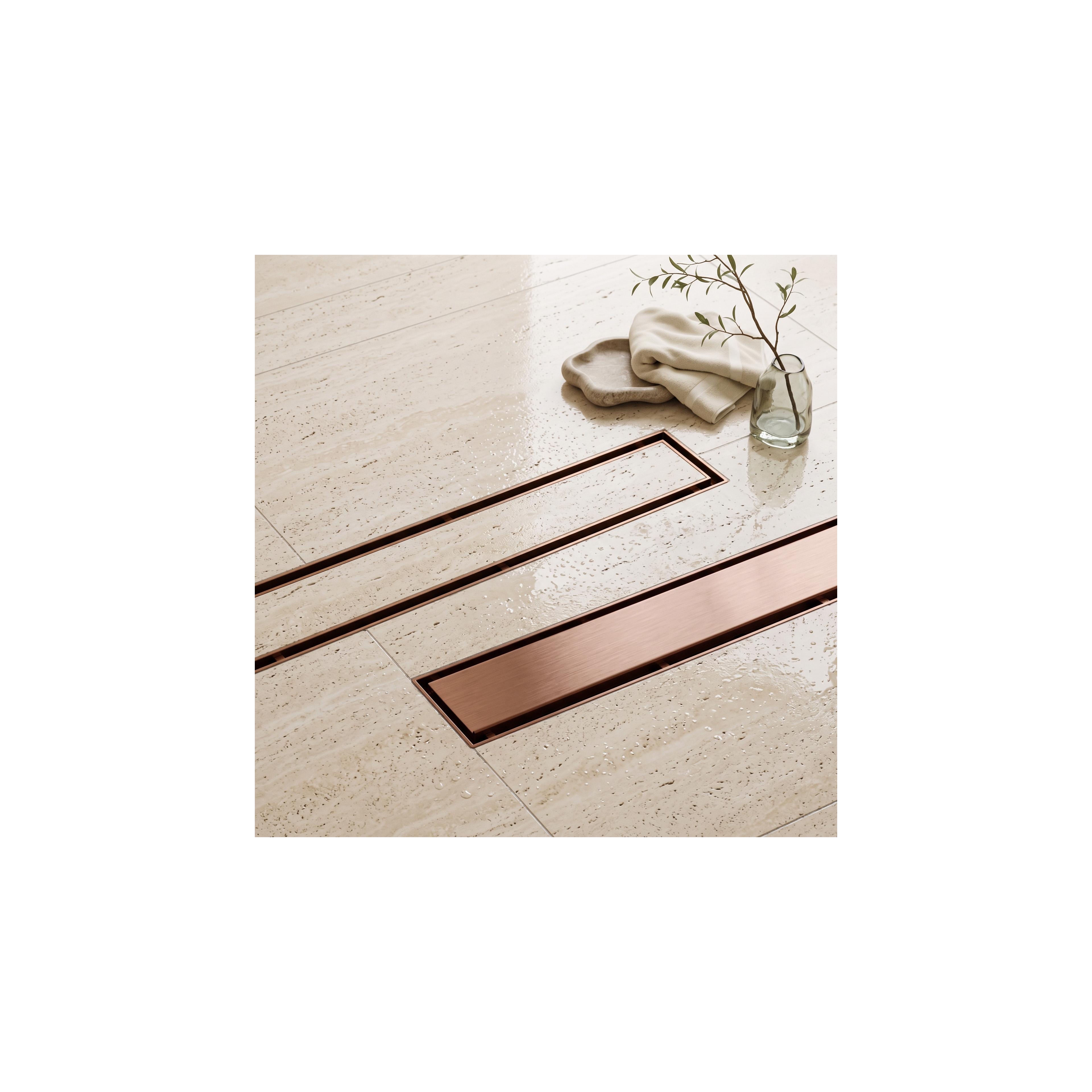 Linjär golvbrunn Rea Neox Brush Copper 70