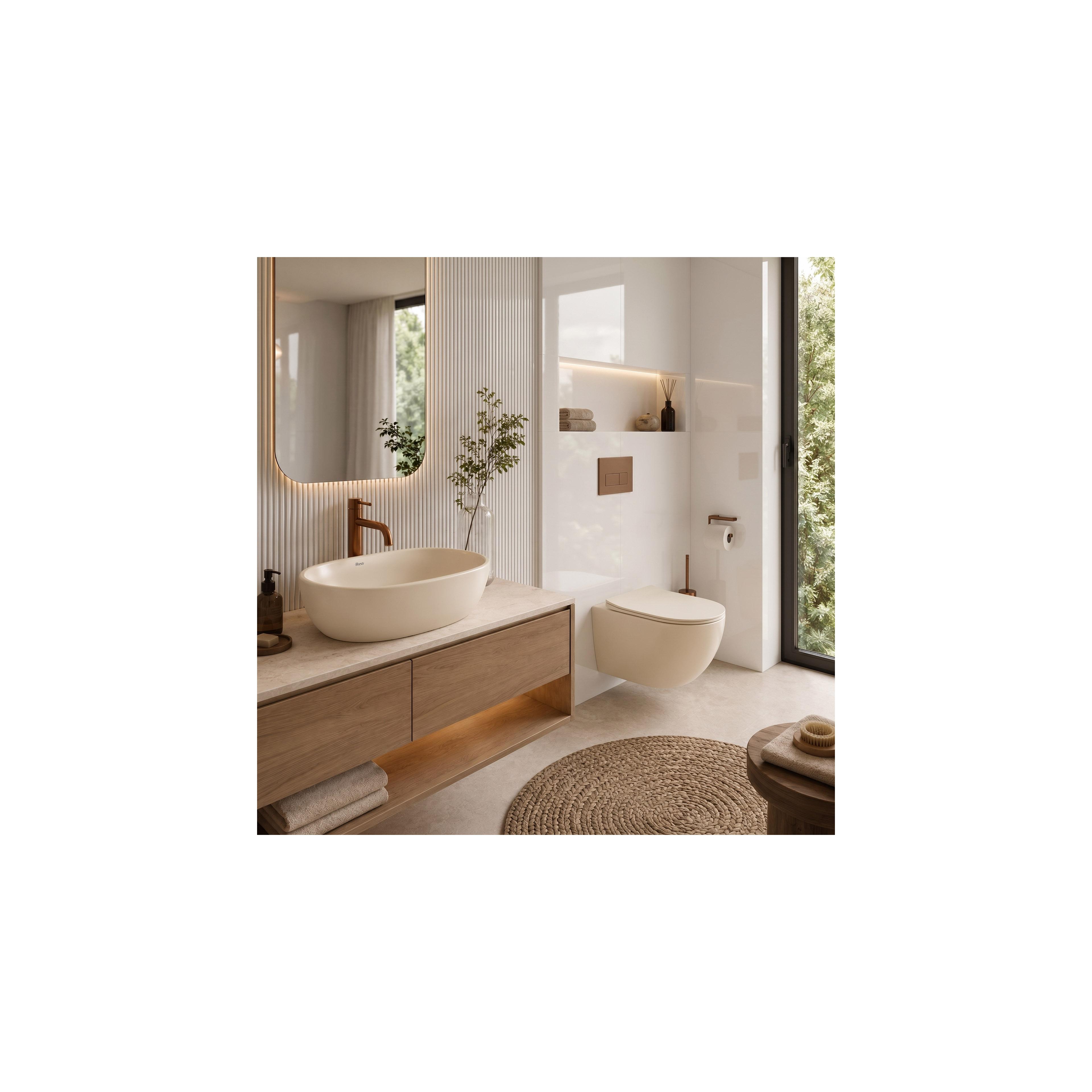 Set: Wall-Hung WC Bowl Focus + Countertop Washbasin Rea Focus Creme