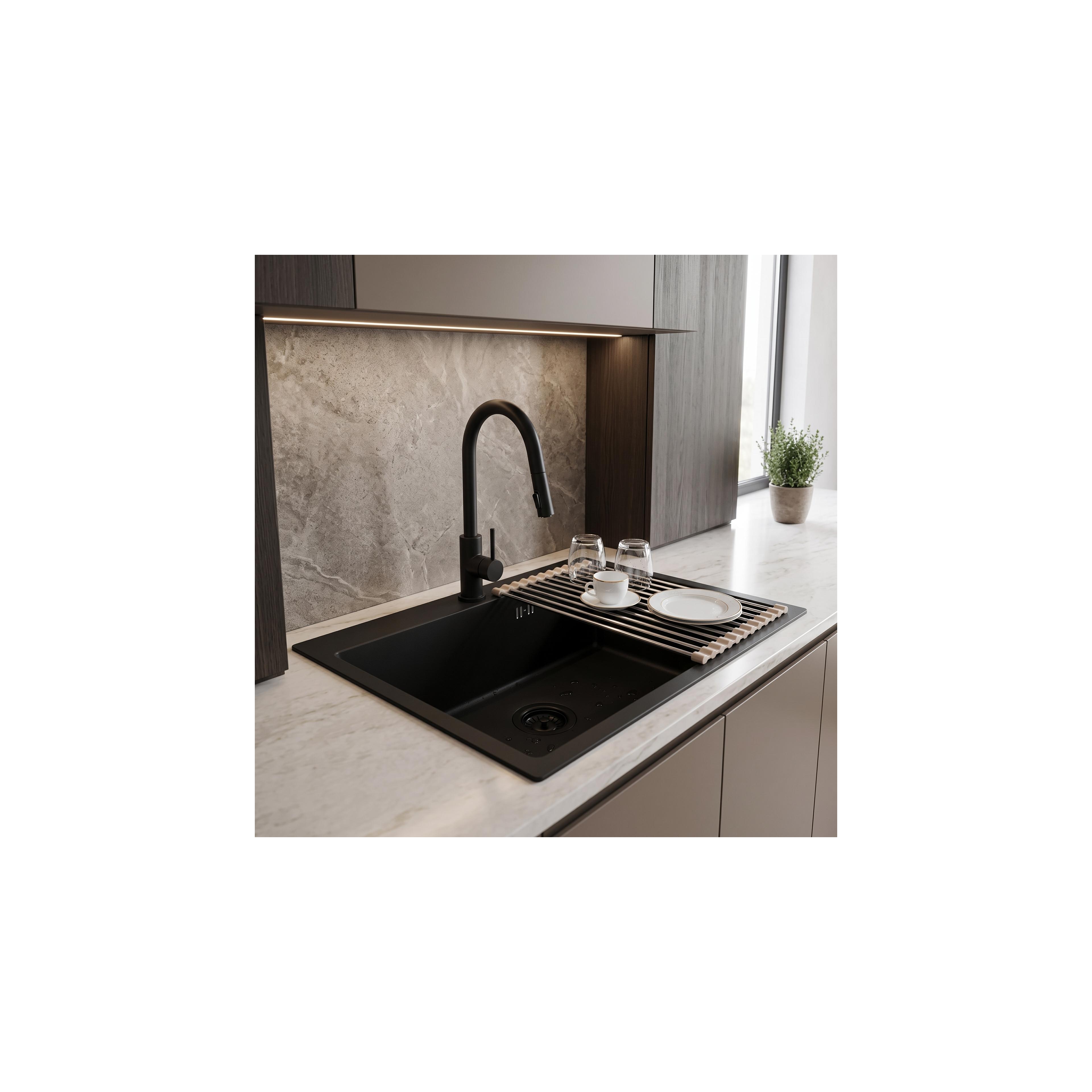 Stahlspüle mit 3-teiligem Zubehörset REA Leo 50 Black