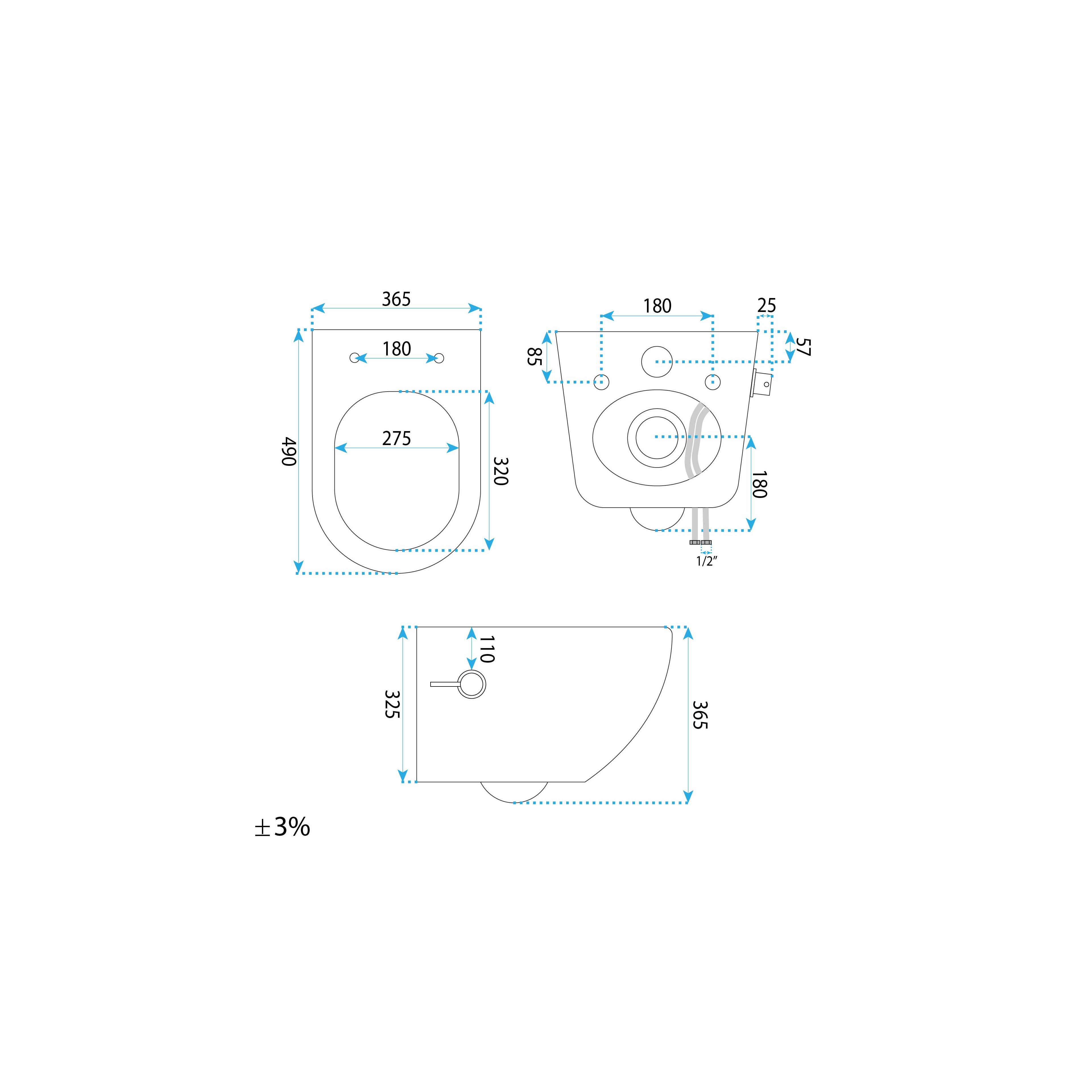 wandhängendes WC REA Carlo Lux Rimless mit Bidetfunktion