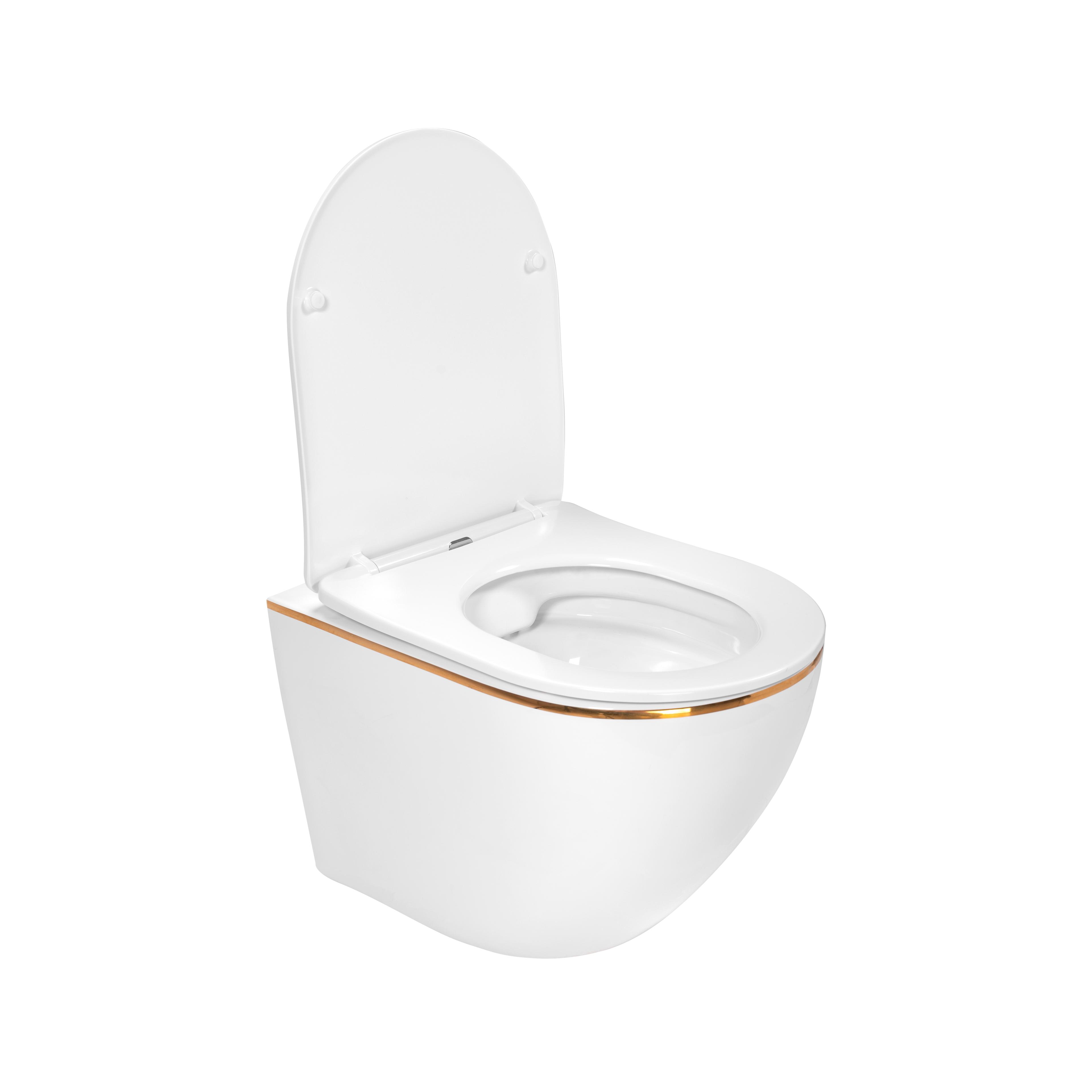 Závesná WC misa REA CARLO Mini Flat - biela-zlatý okraj
