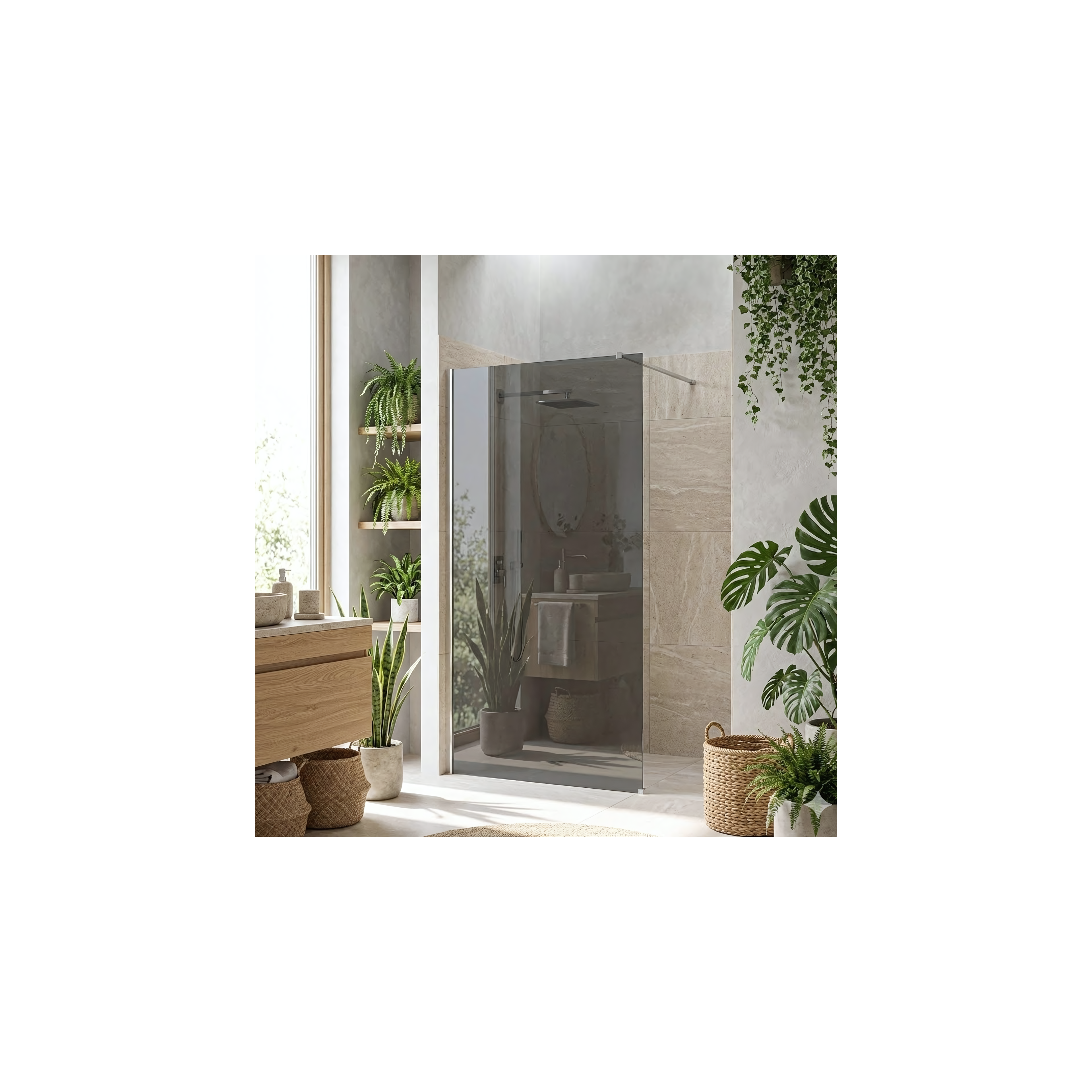 Duschvägg Walk-In Rea Flexi Grå / Krom 80