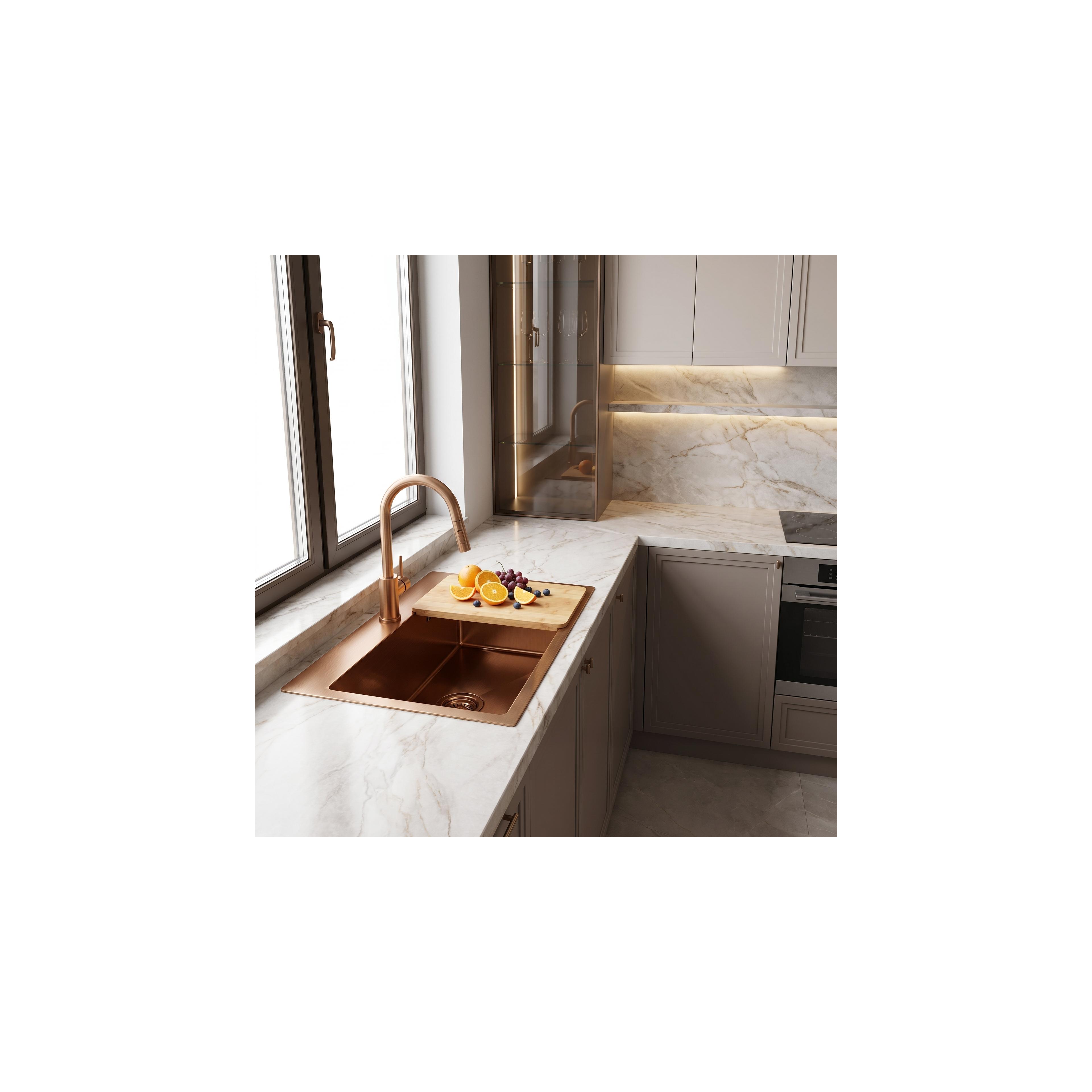 Stahlspüle mit 3-teiligem Zubehörset REA Leo 50 Brush Copper