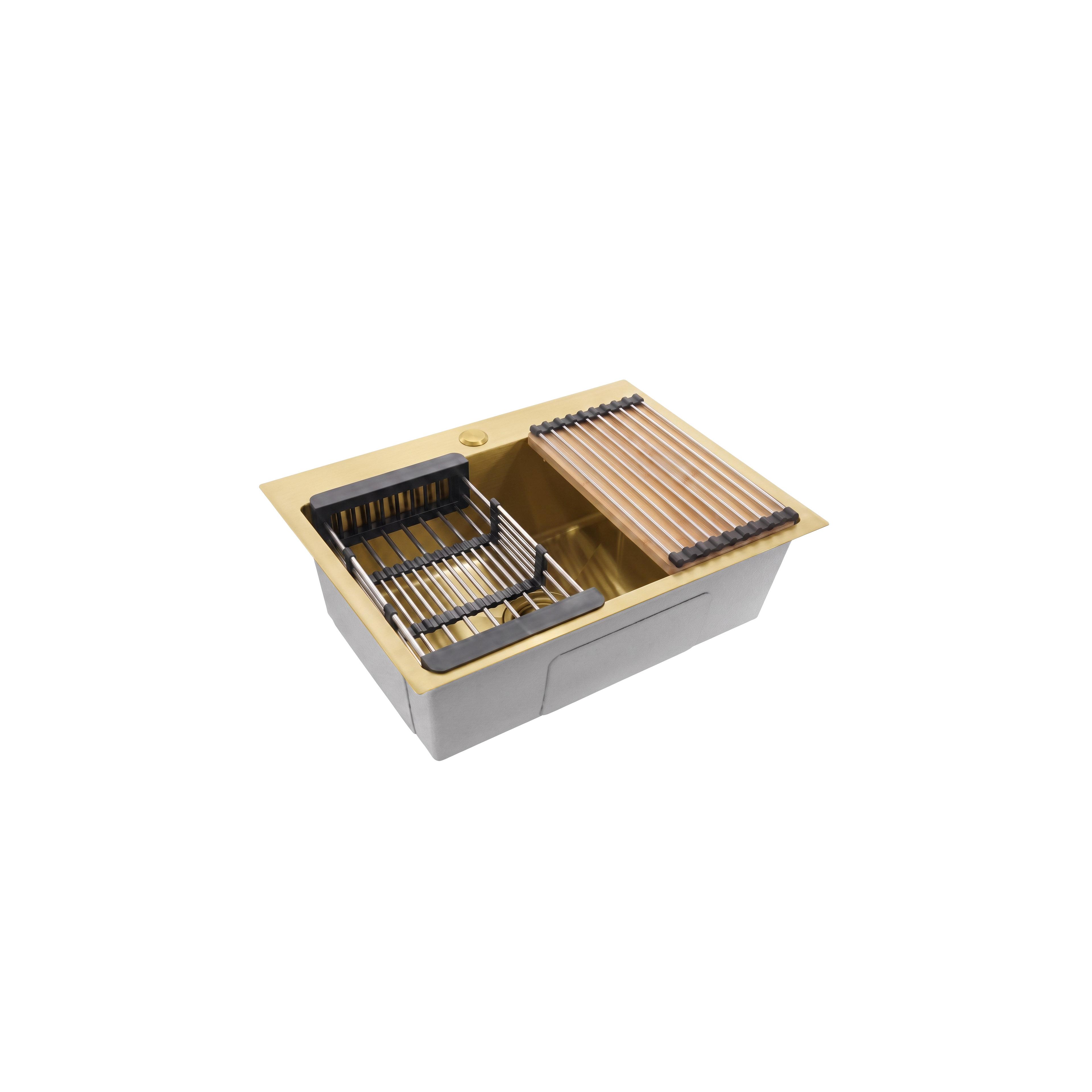 Stahlspüle mit 3-teiligem Zubehörset REA Liam Brush Gold