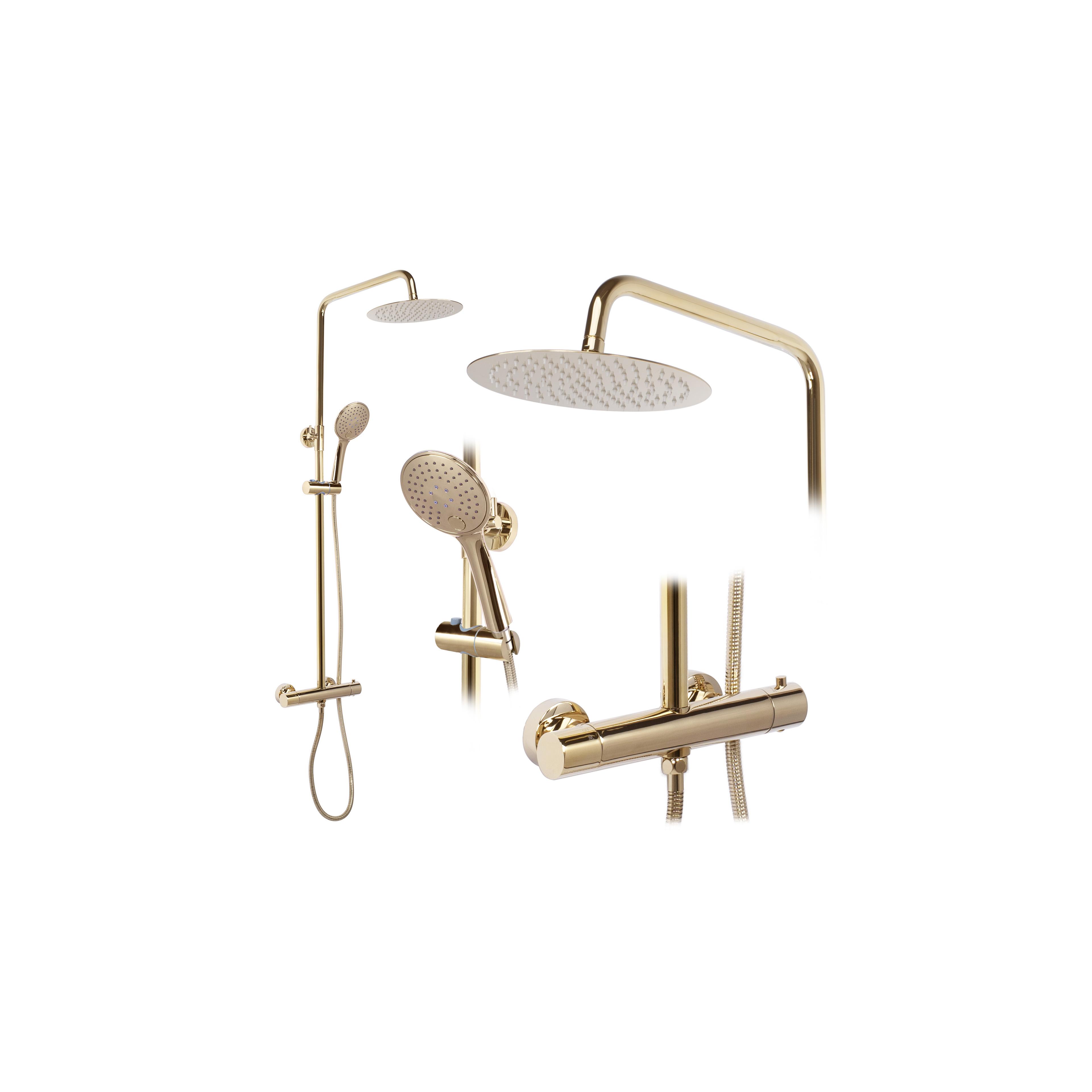 Conjunto de chuveiro REA VINCENT dourado com termostato