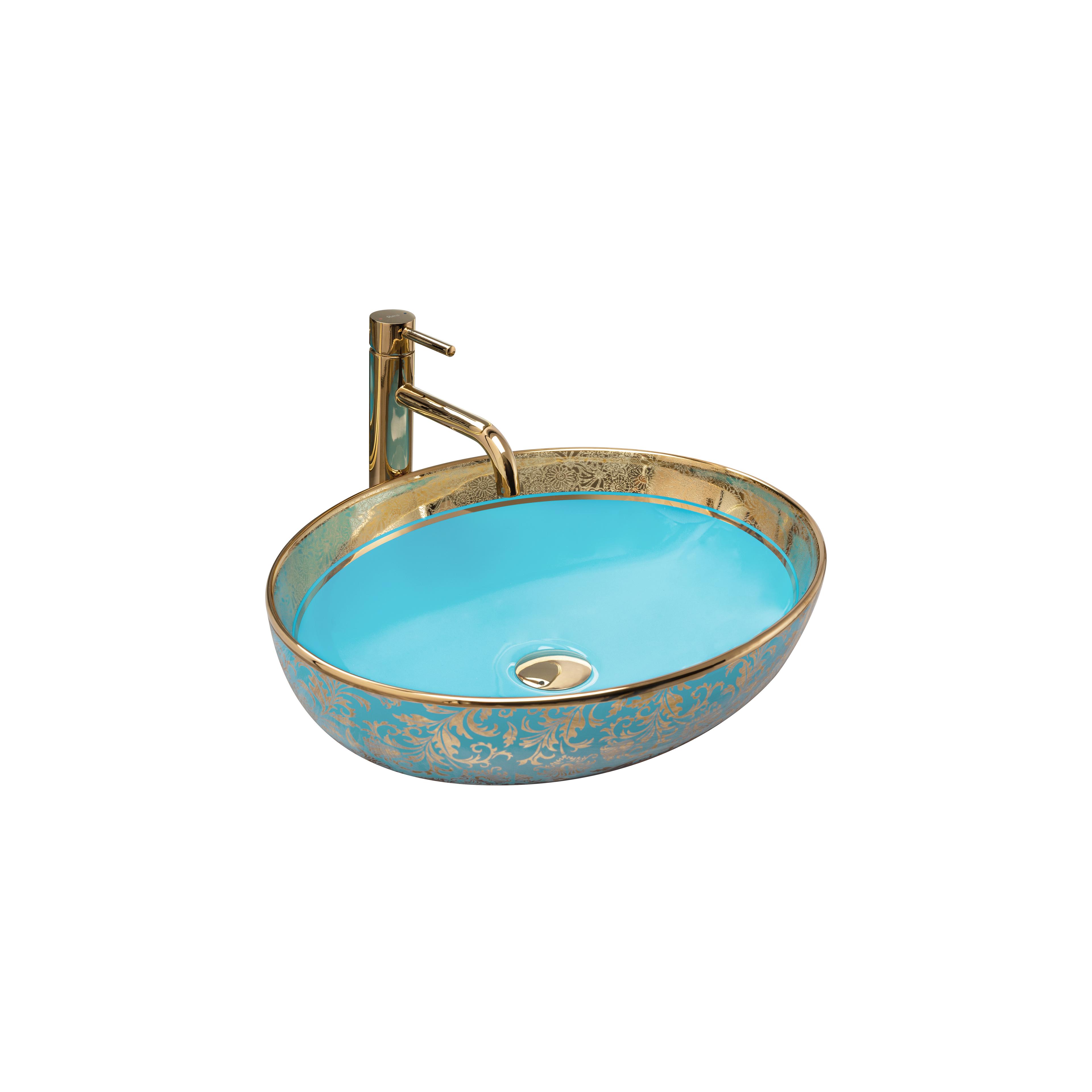 Aufsatzwaschbecken Margot gold/light blue
