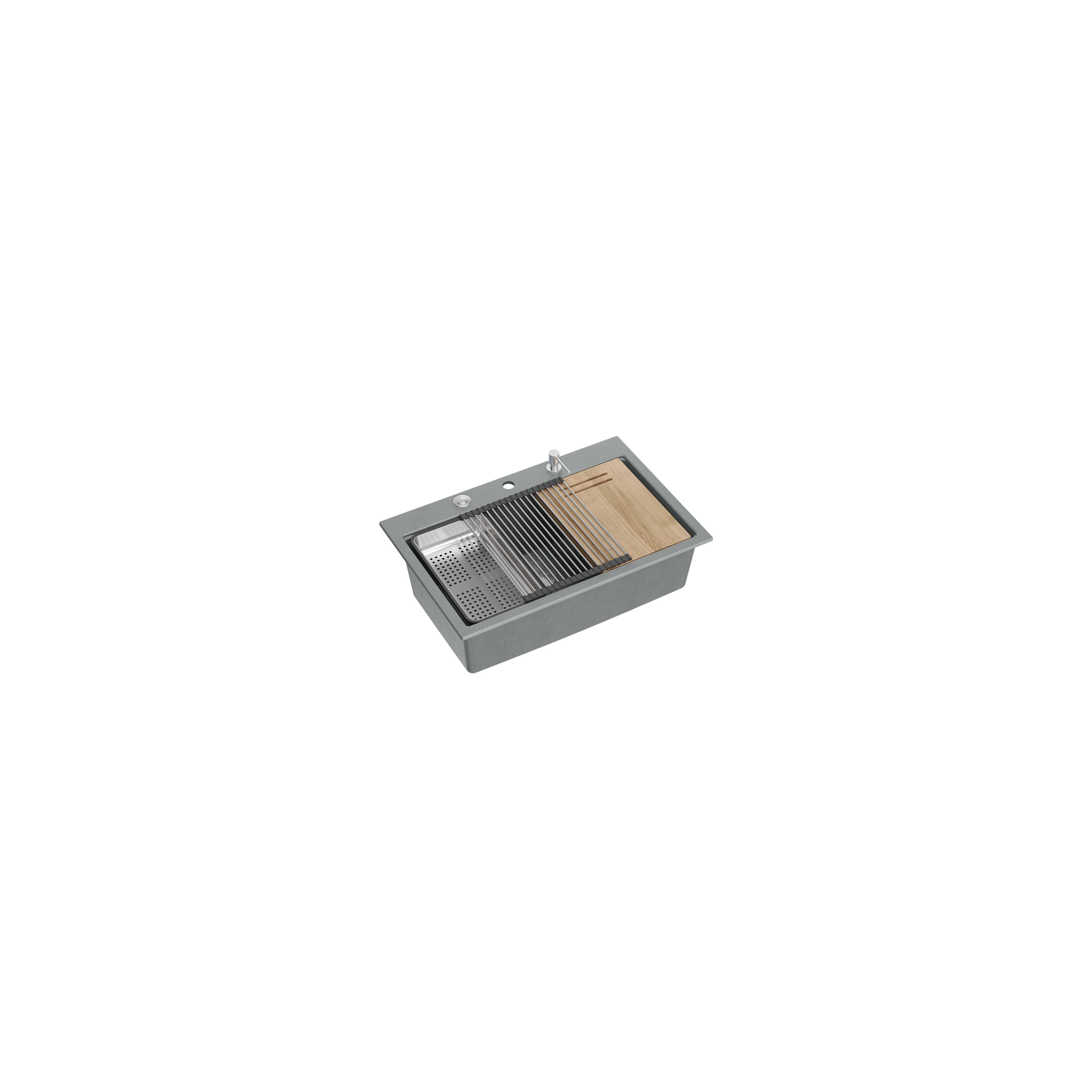 Granitspülbecken MARC 110 WORKSTATION Grey Metallic