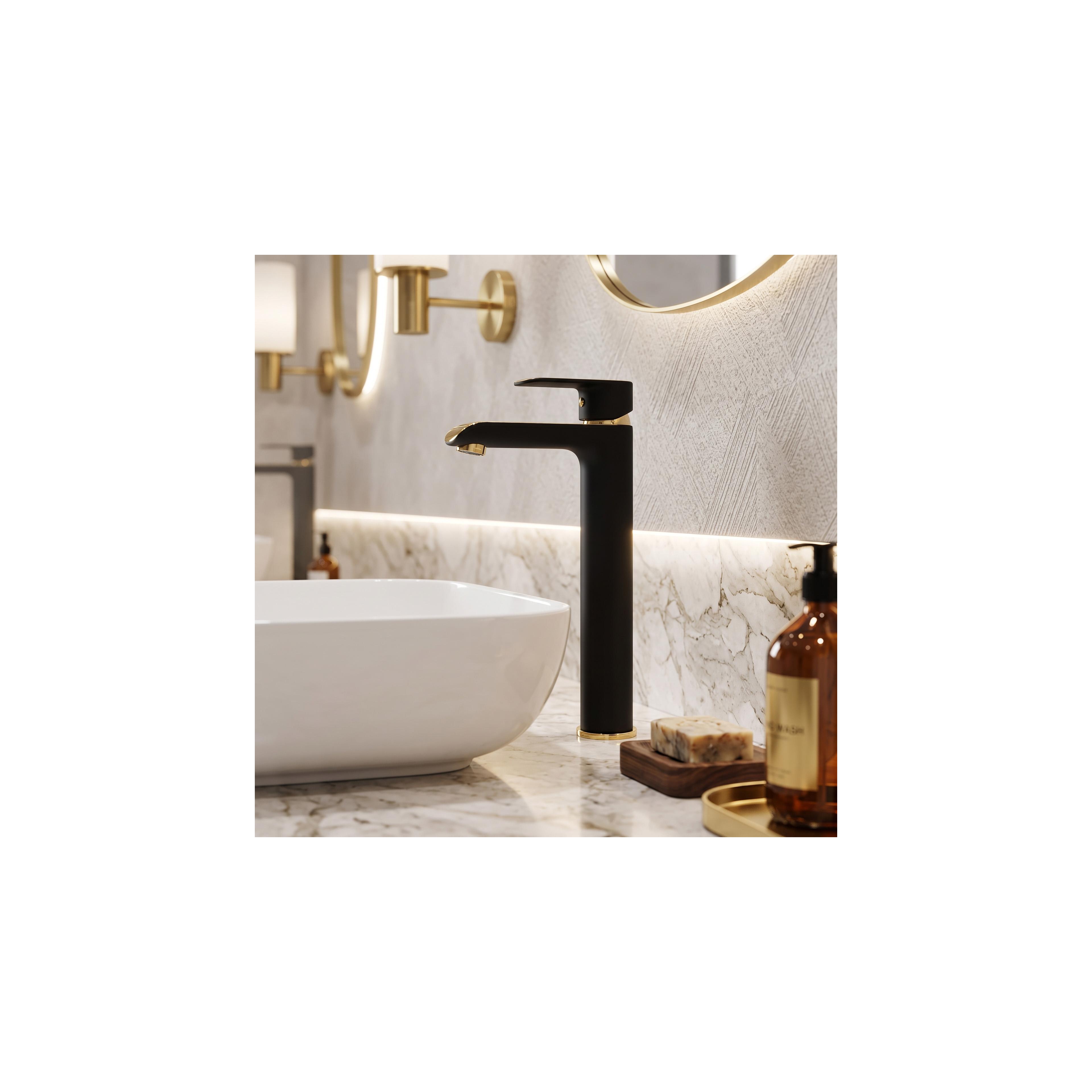 Waschbeckenarmatur REA Bloom Black Gold high
