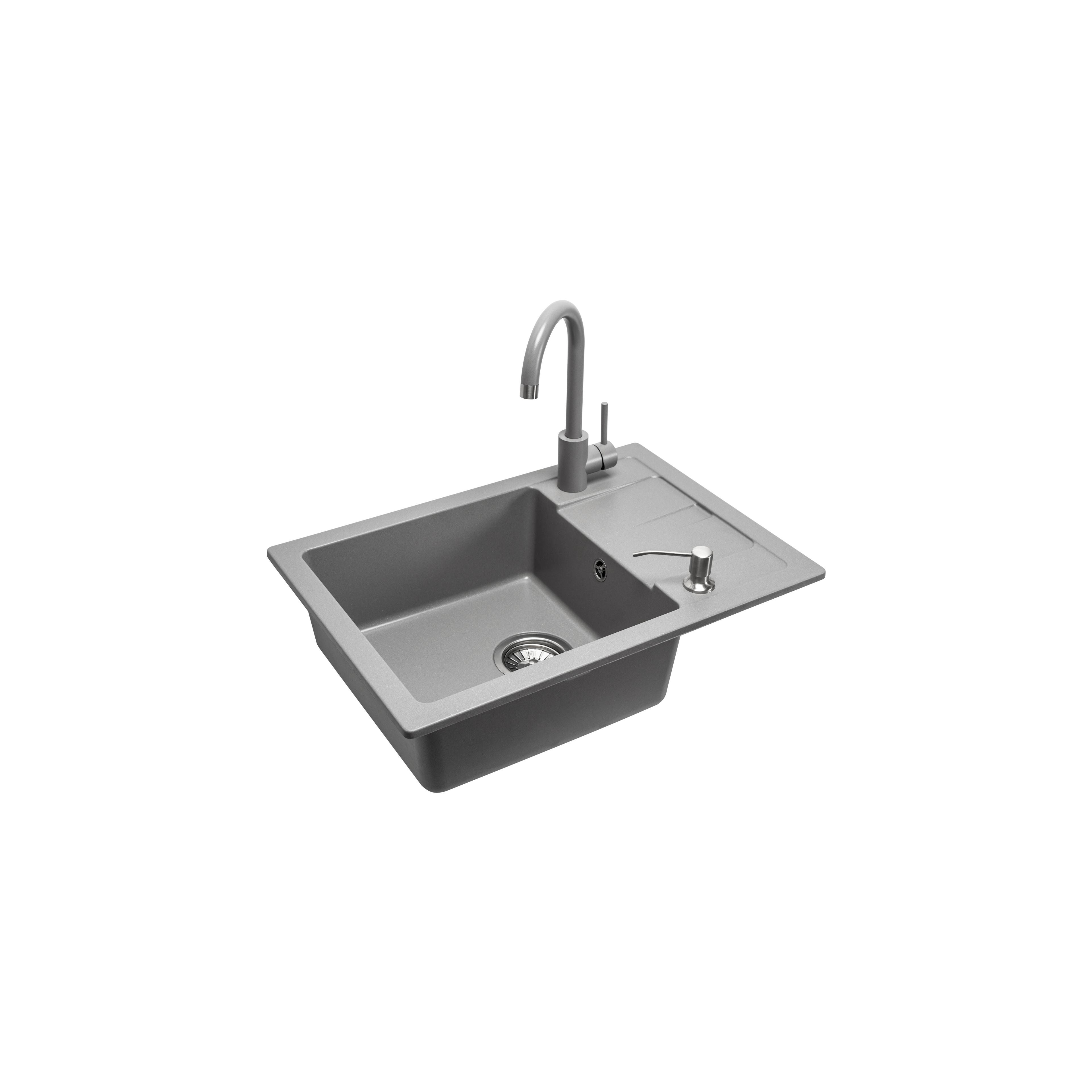 Spülbecken granit Nils Grey set 5in1