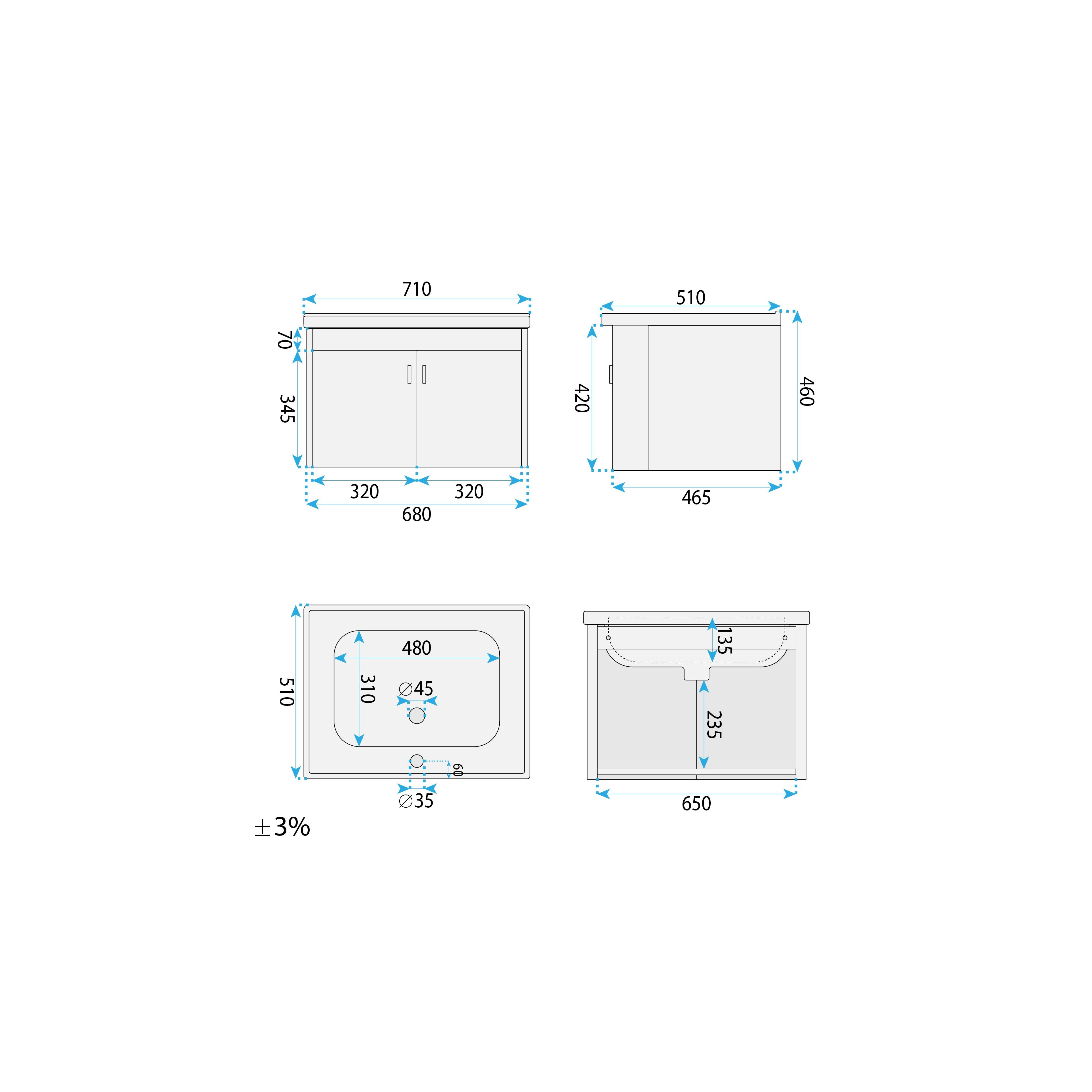 Bathroom furniture set with washbasin DB66-70 70CM