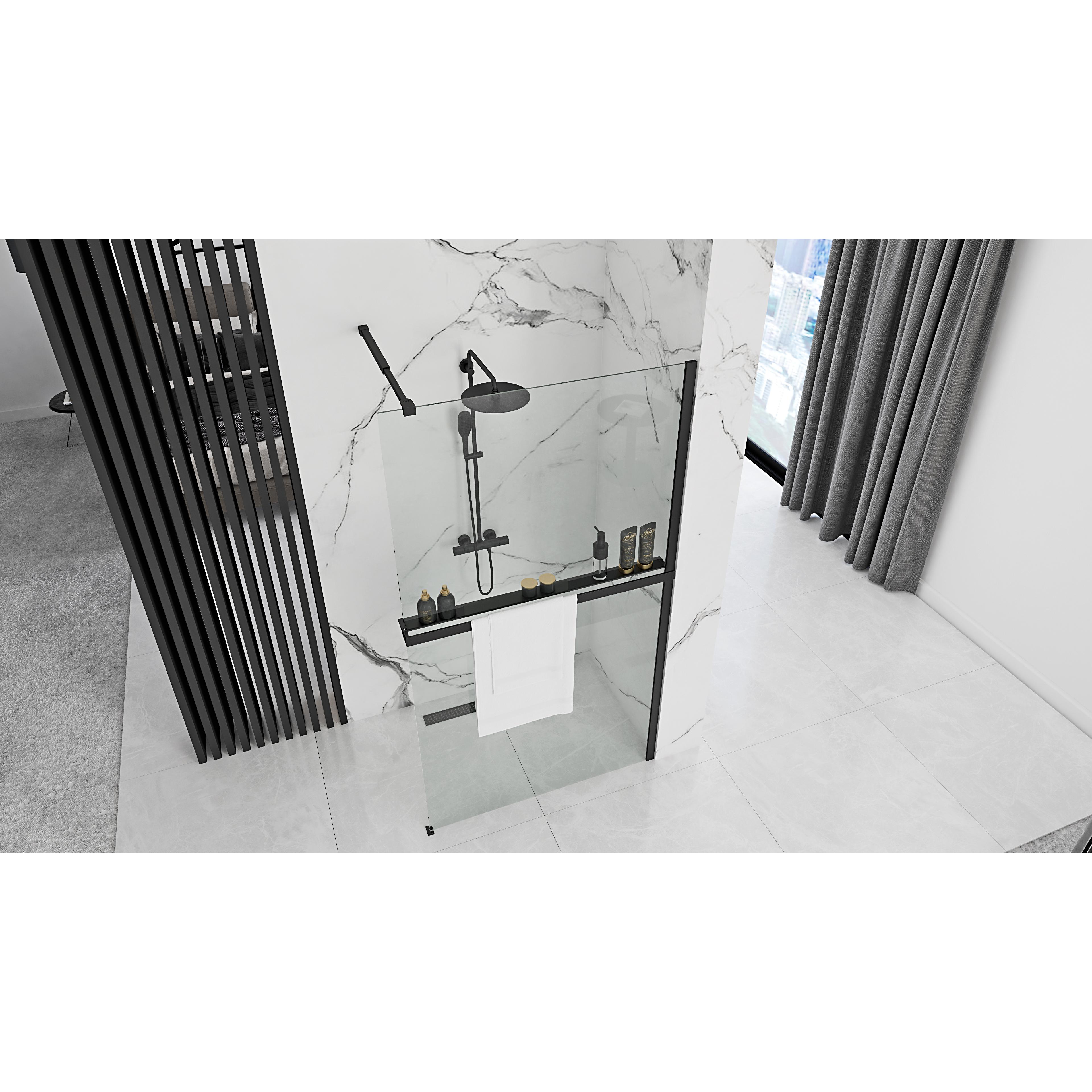 Parete doccia Rea Aero Black Mat 100 con mensola EVO