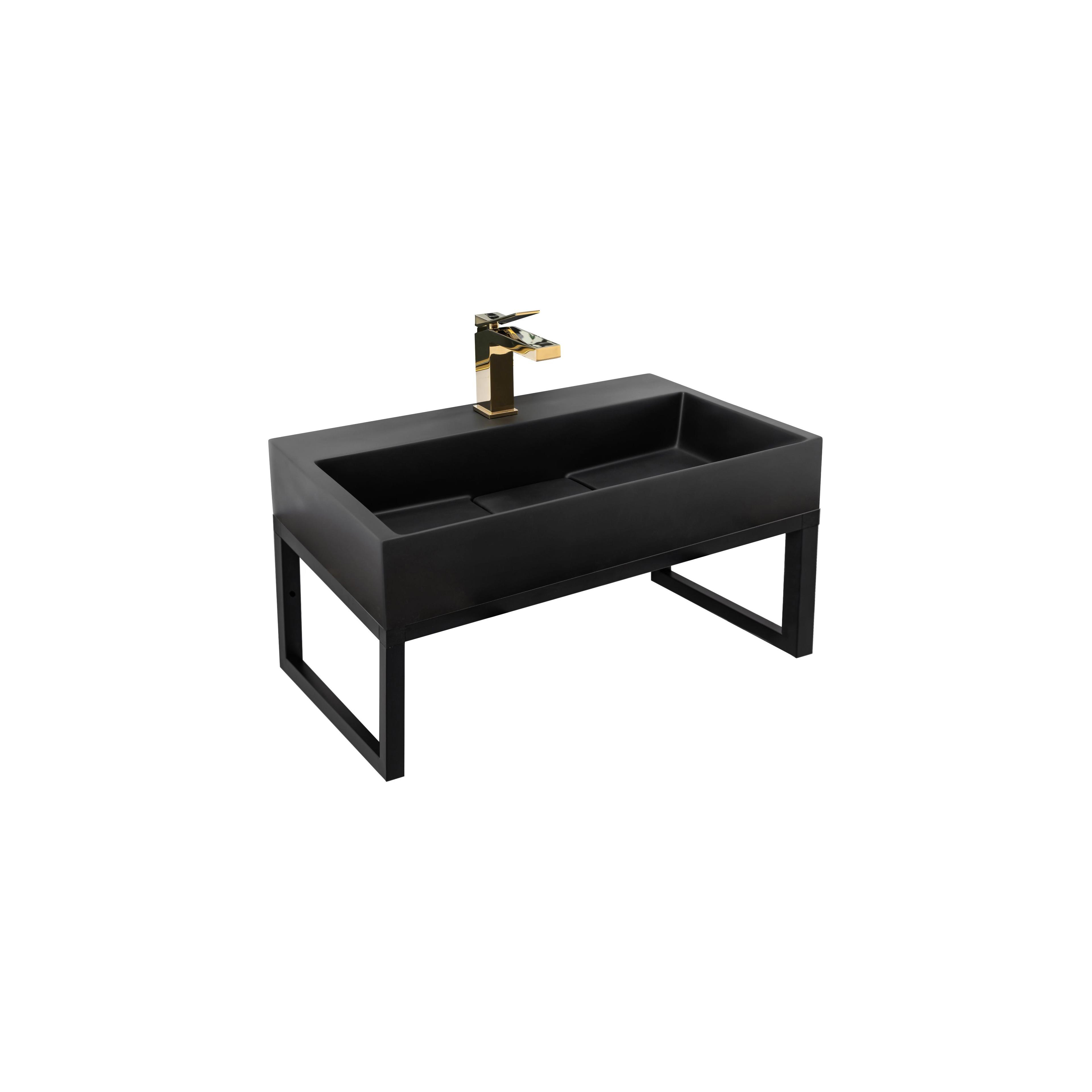 Konglomerátové umyvadlo na desku REA GOYA - matné černé 60CM + konzole