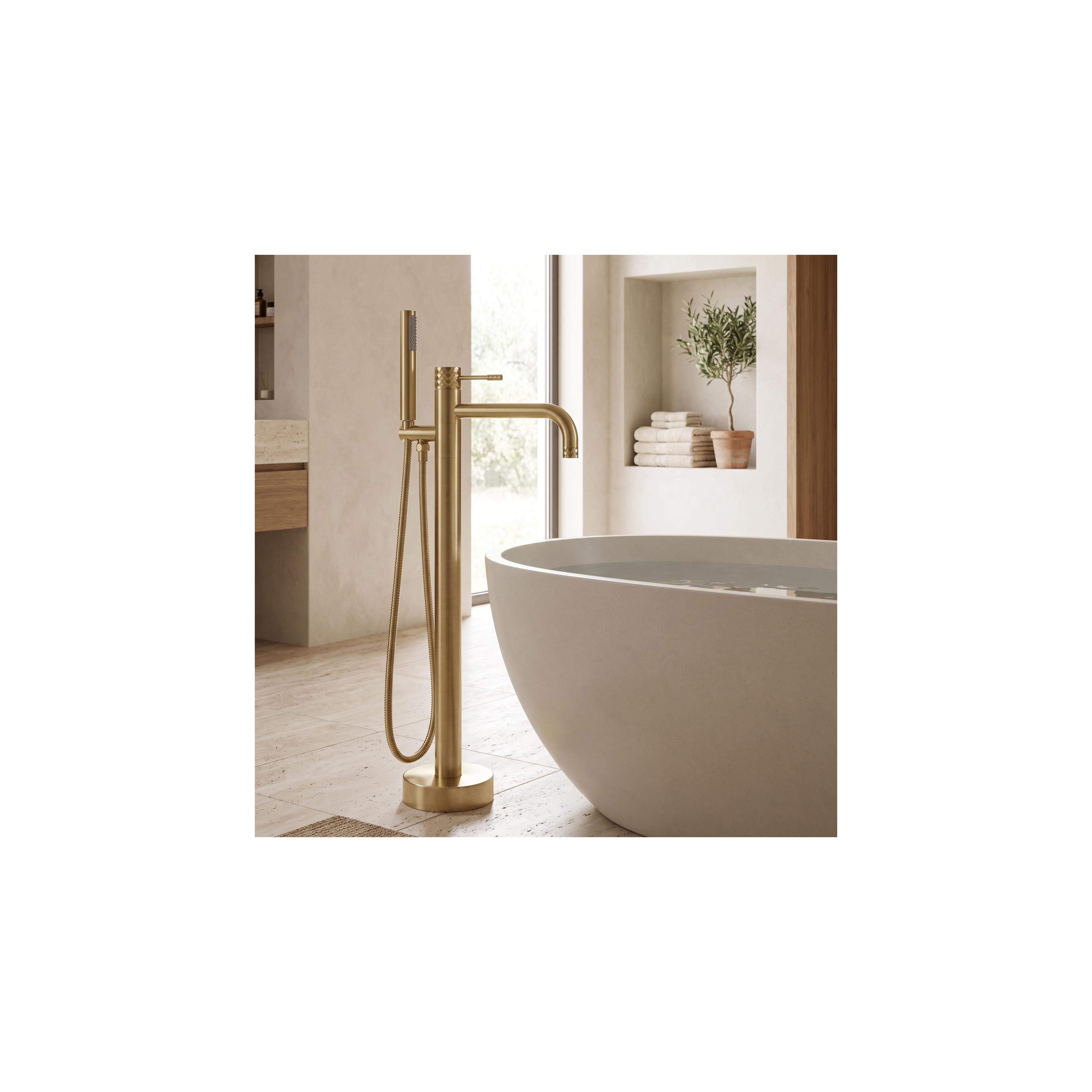 Fristående badkarsblandare Rea Lungo Diamond Brush Gold