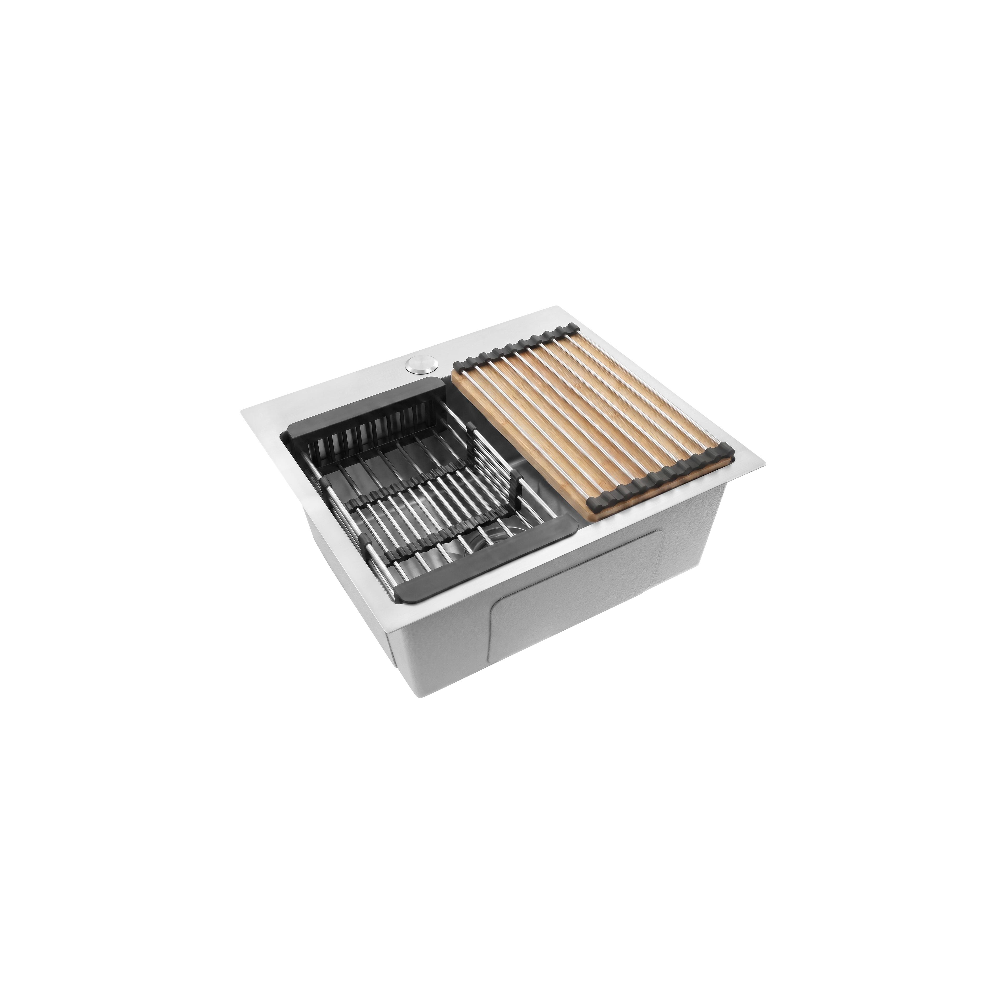 Stahlspüle mit 3-teiligem Zubehörset REA Leo 50 Brush Nickel
