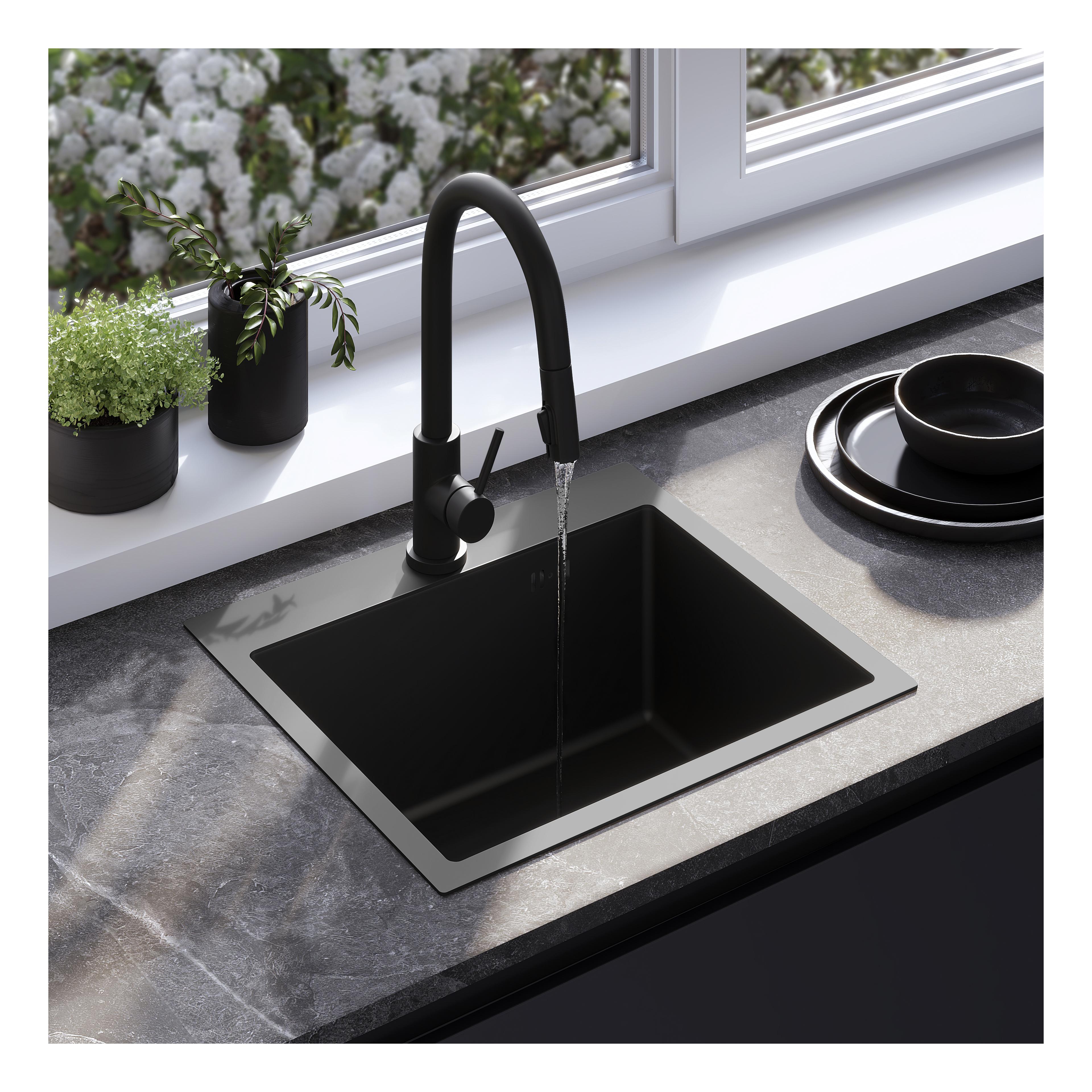 Stahlspüle mit 3-teiligem Zubehörset REA Leo 50 Black