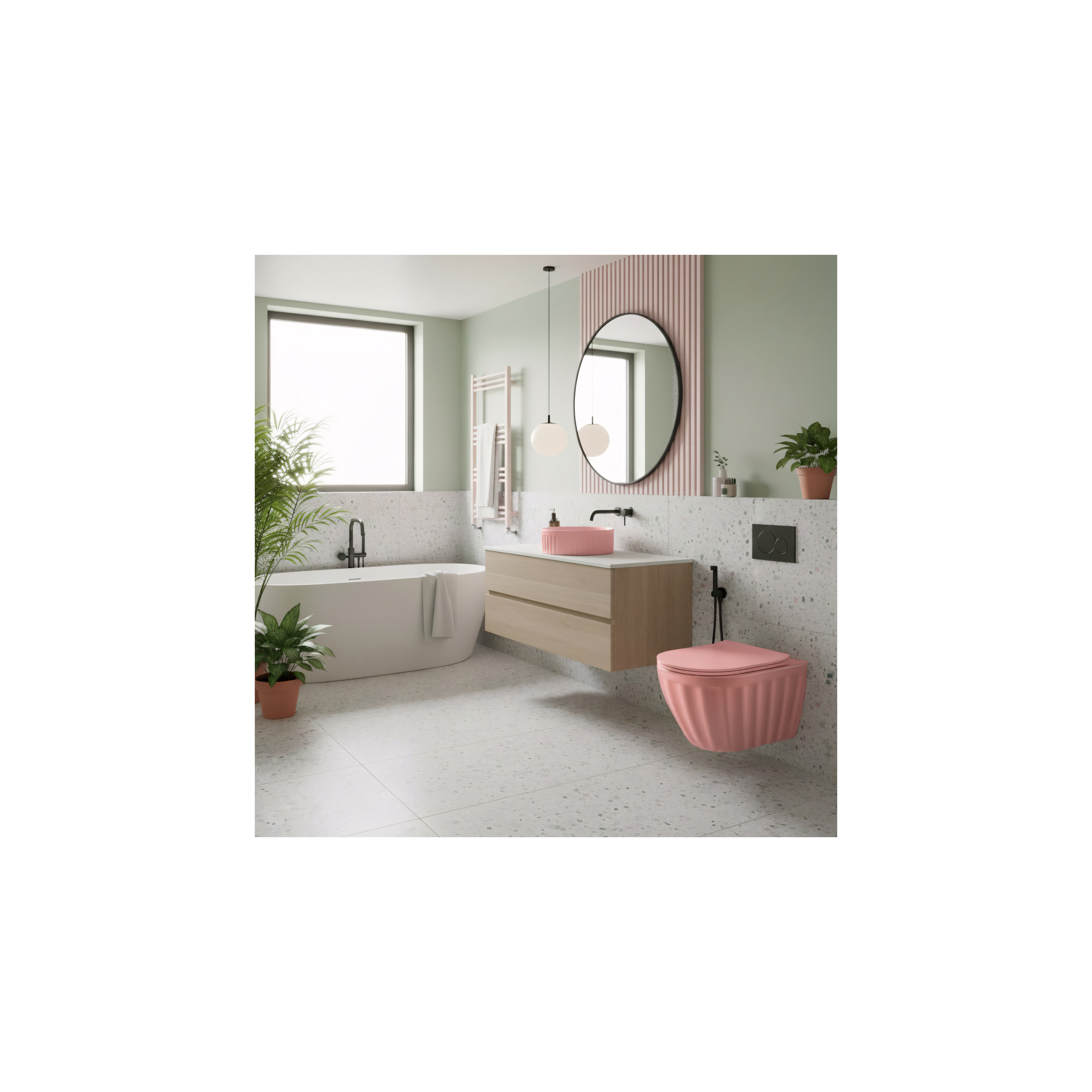 Zestaw Misa WC Duo podwieszana + Umywalka nablatowa Rea Duo Sweet Pink Matt