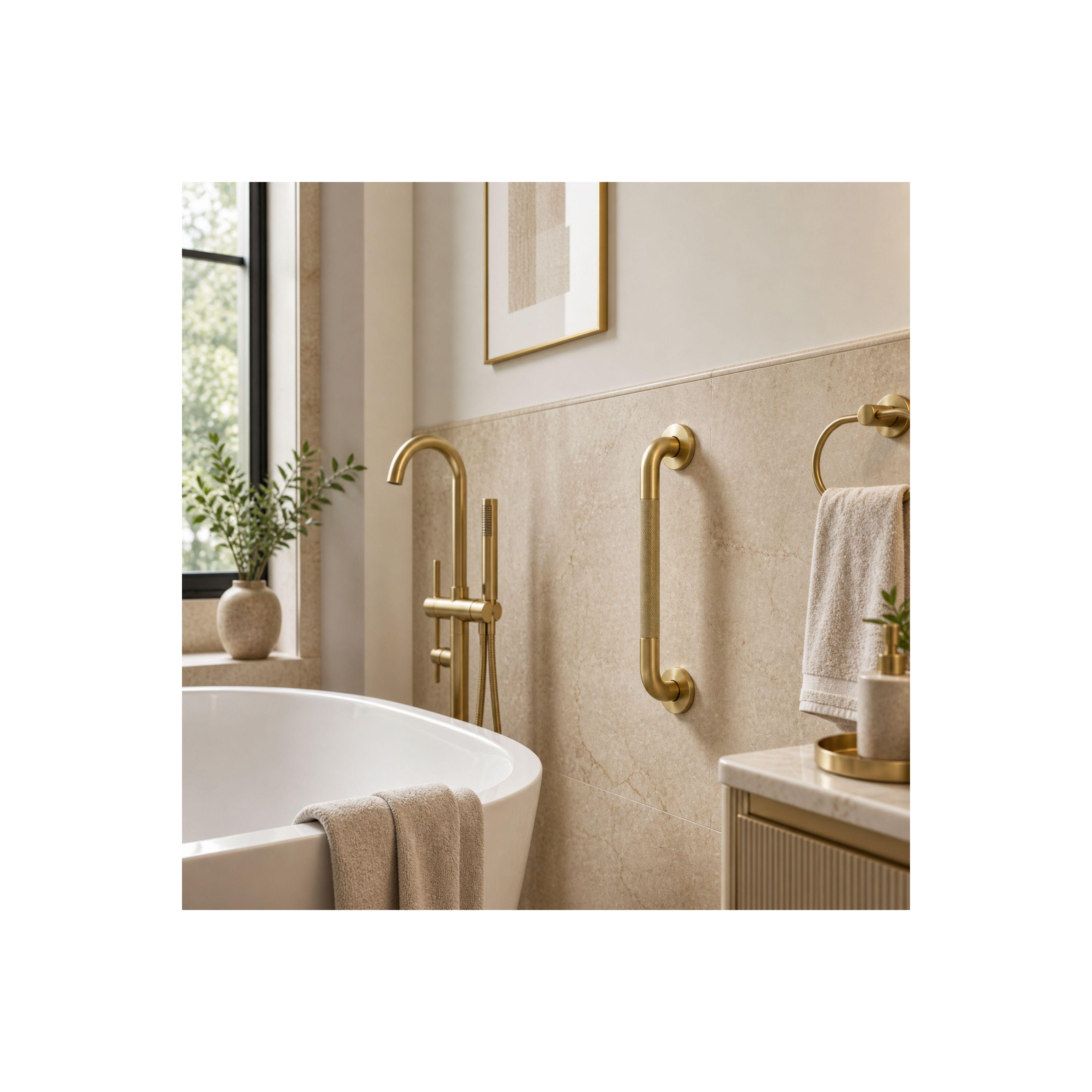 Straight bathroom grab bar Brush Gold