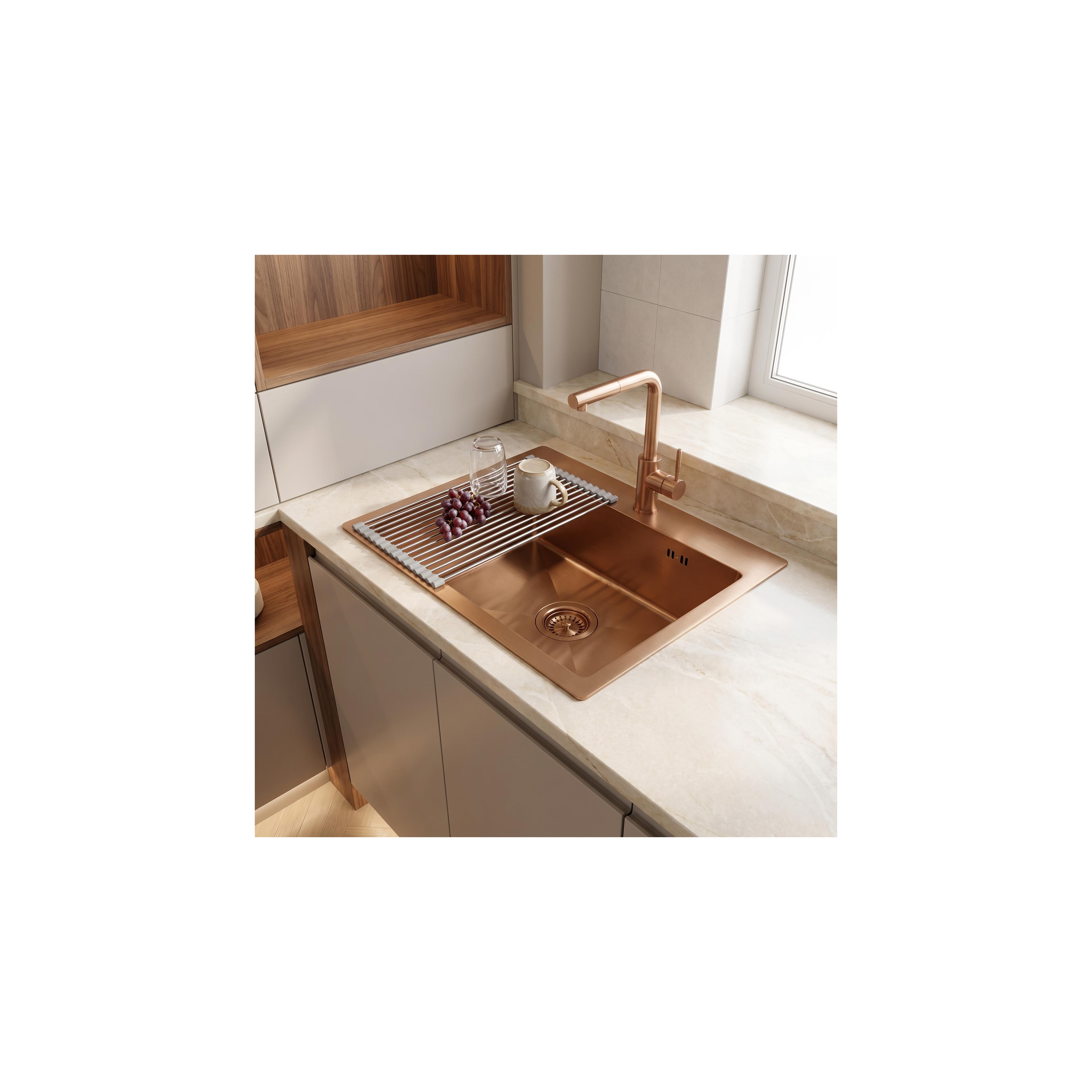 Stahlspüle mit 3-teiligem Zubehörset REA Leo 50 Brush Copper