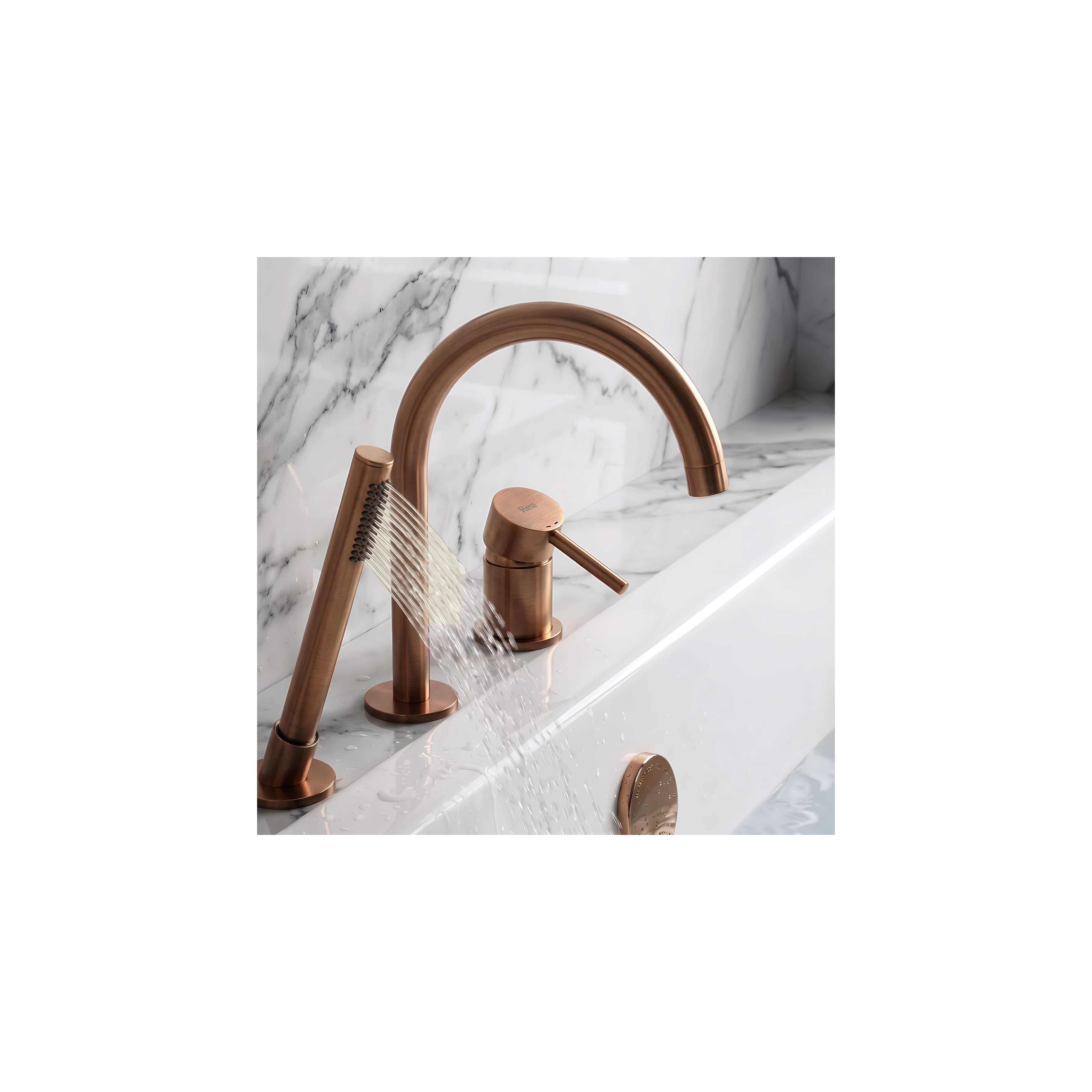 3-Hole Bathtub Faucet Rea Lungo Brush Copper