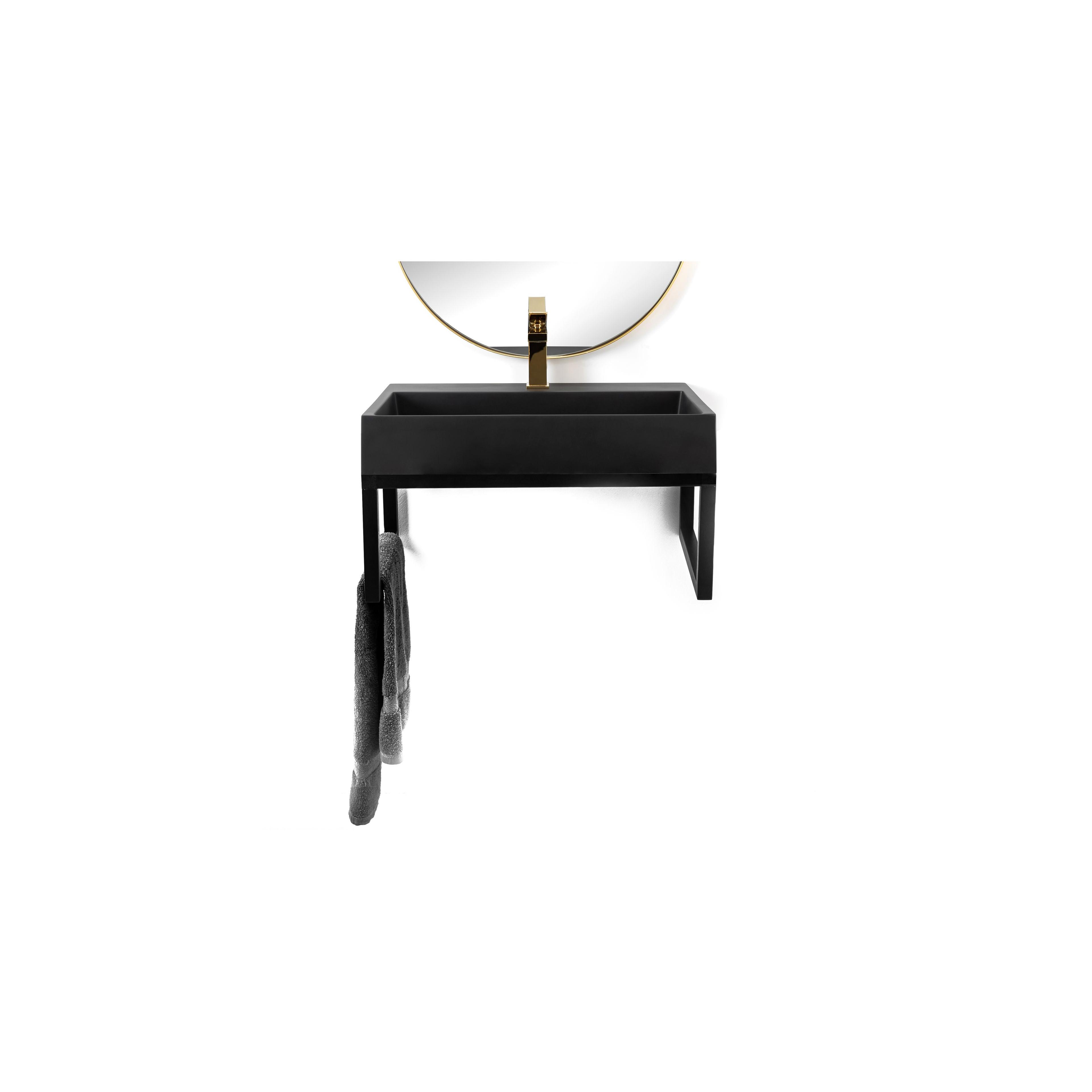 Konglomerátové umyvadlo na desku REA GOYA - matné černé 60CM + konzole