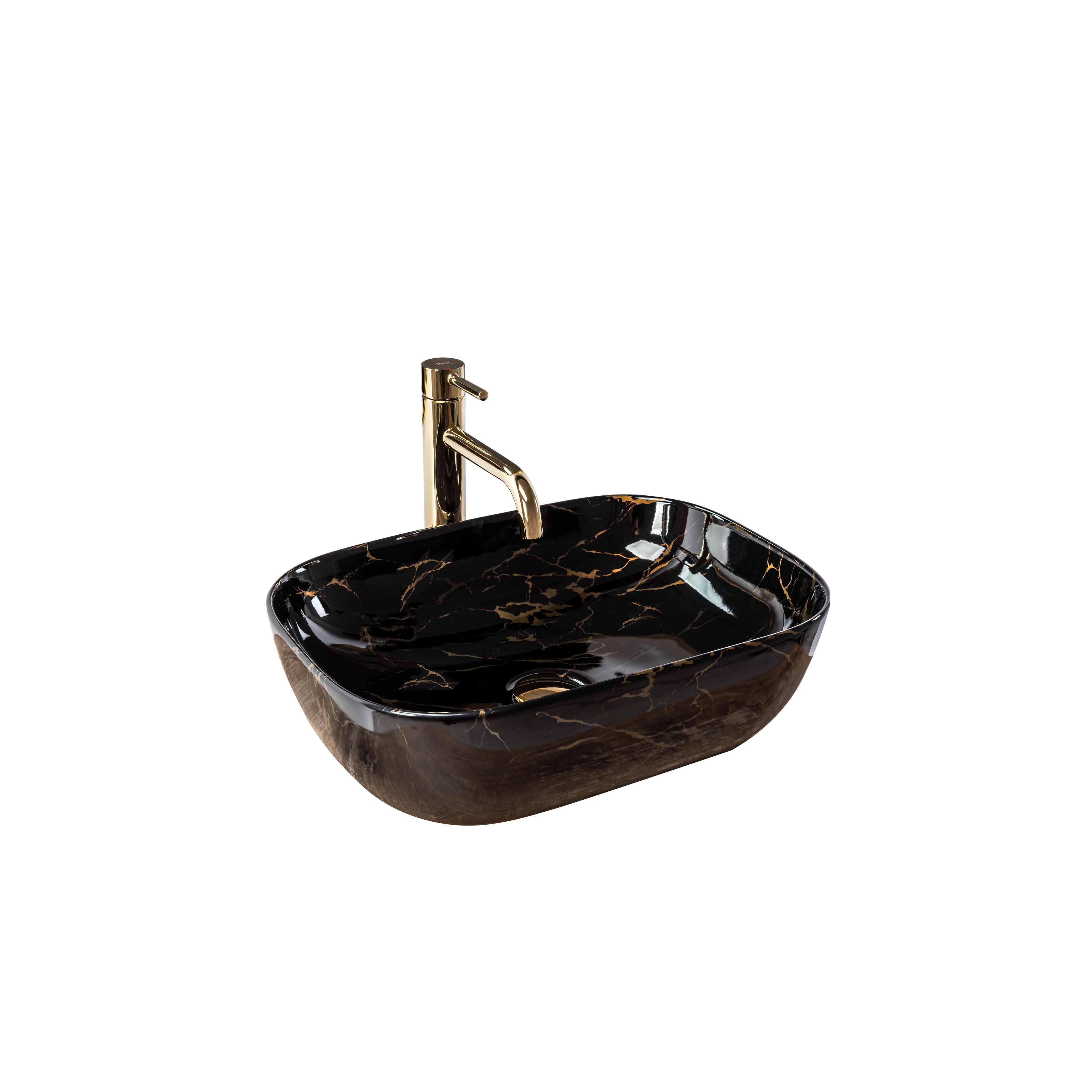 Γυαλιστερός  νιπτήρας Rea Belinda Black Marble Μ 46.5 x Π 33 x  Υ13.5