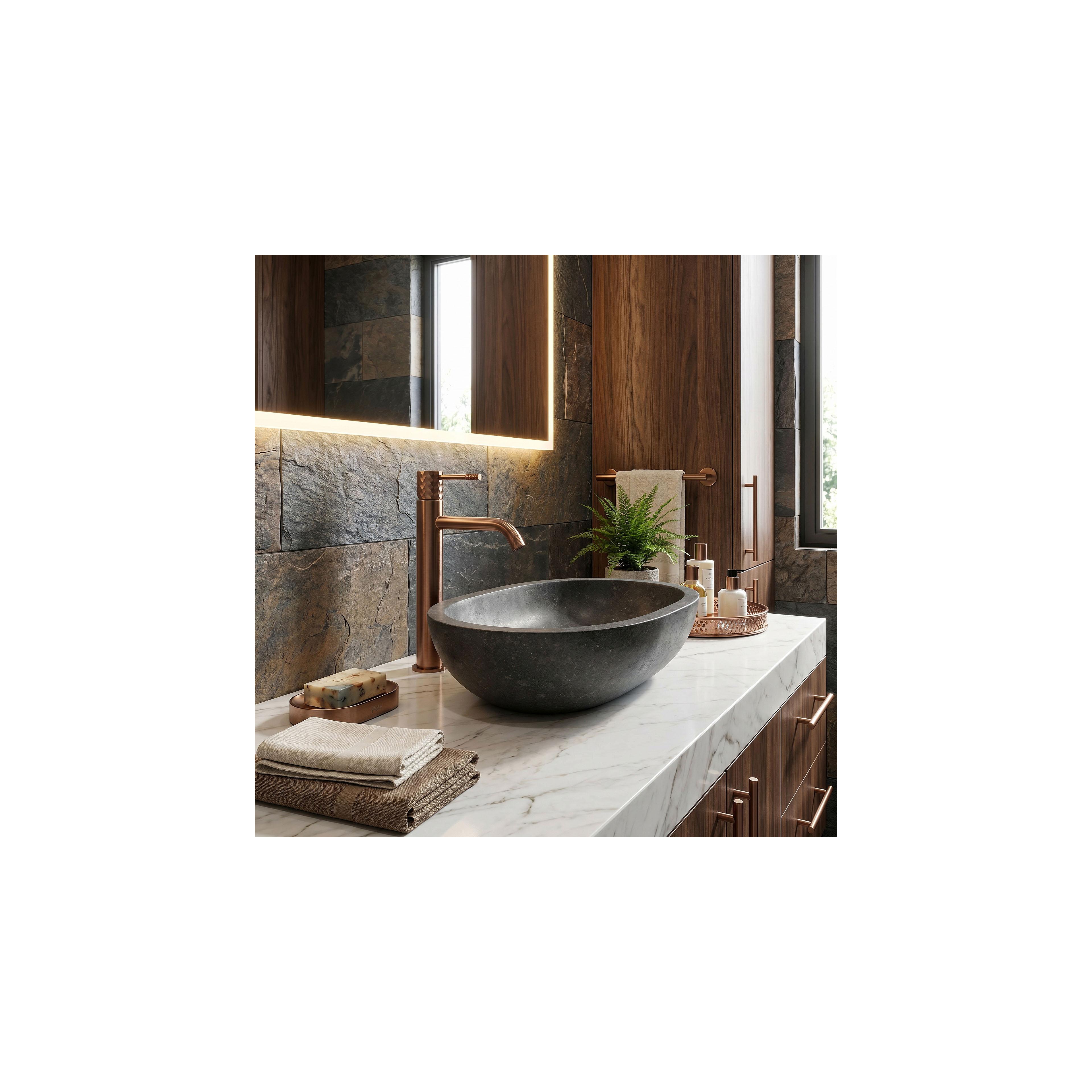 Hög Handfatblandare Rea Lungo Diamond Brush Copper