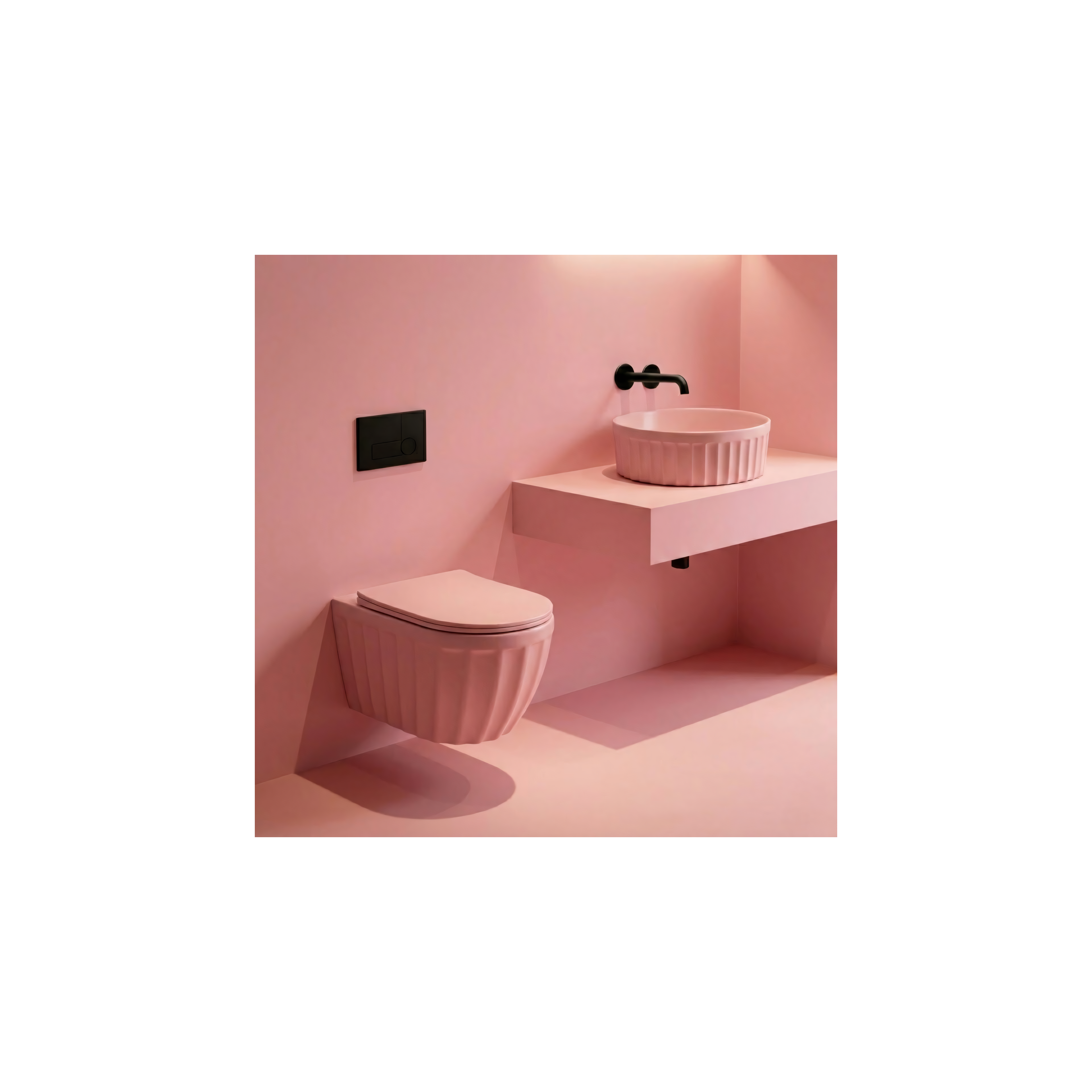 Zestaw Misa WC Duo podwieszana + Umywalka nablatowa Rea Duo Sweet Pink Matt