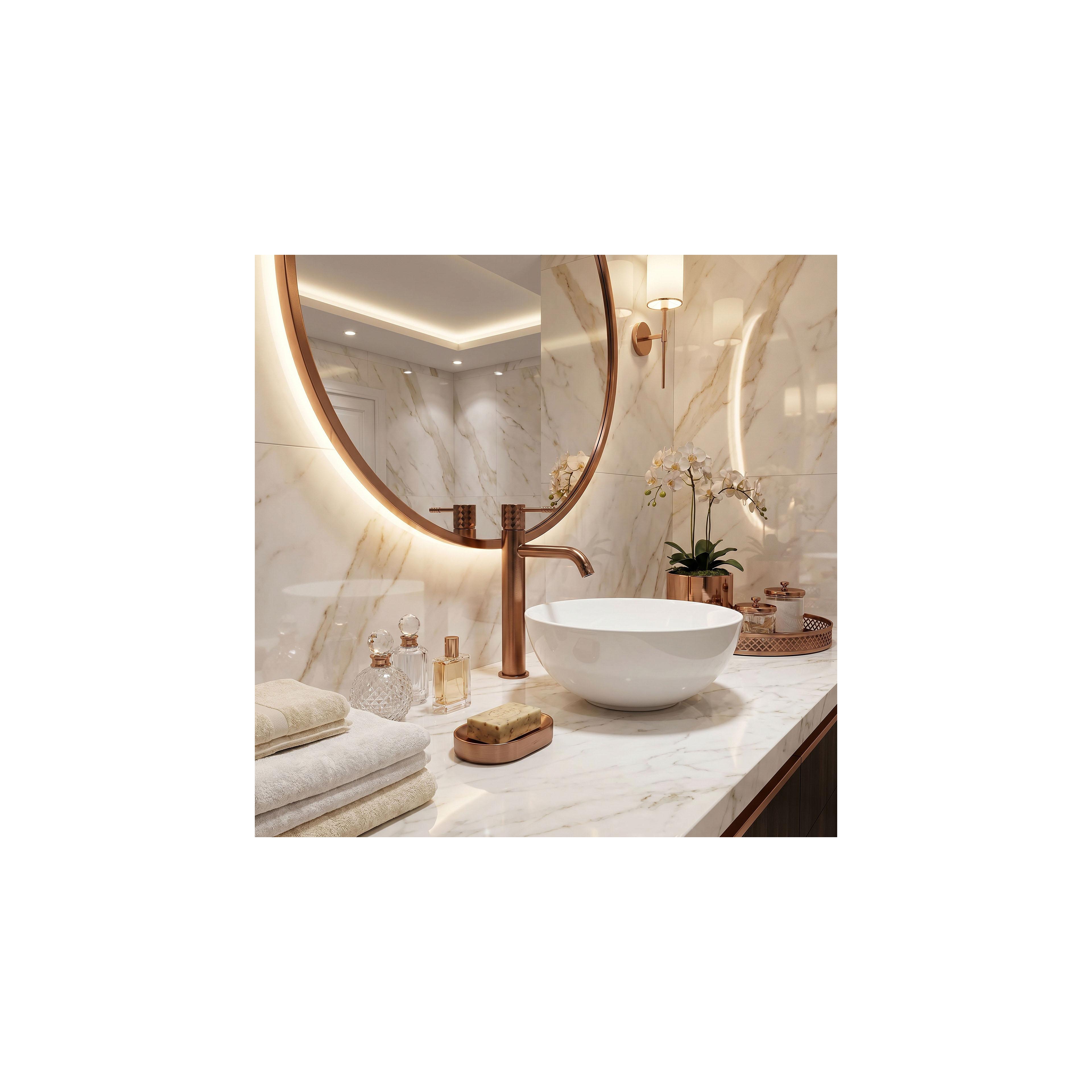 Hög Handfatblandare Rea Lungo Diamond Brush Copper