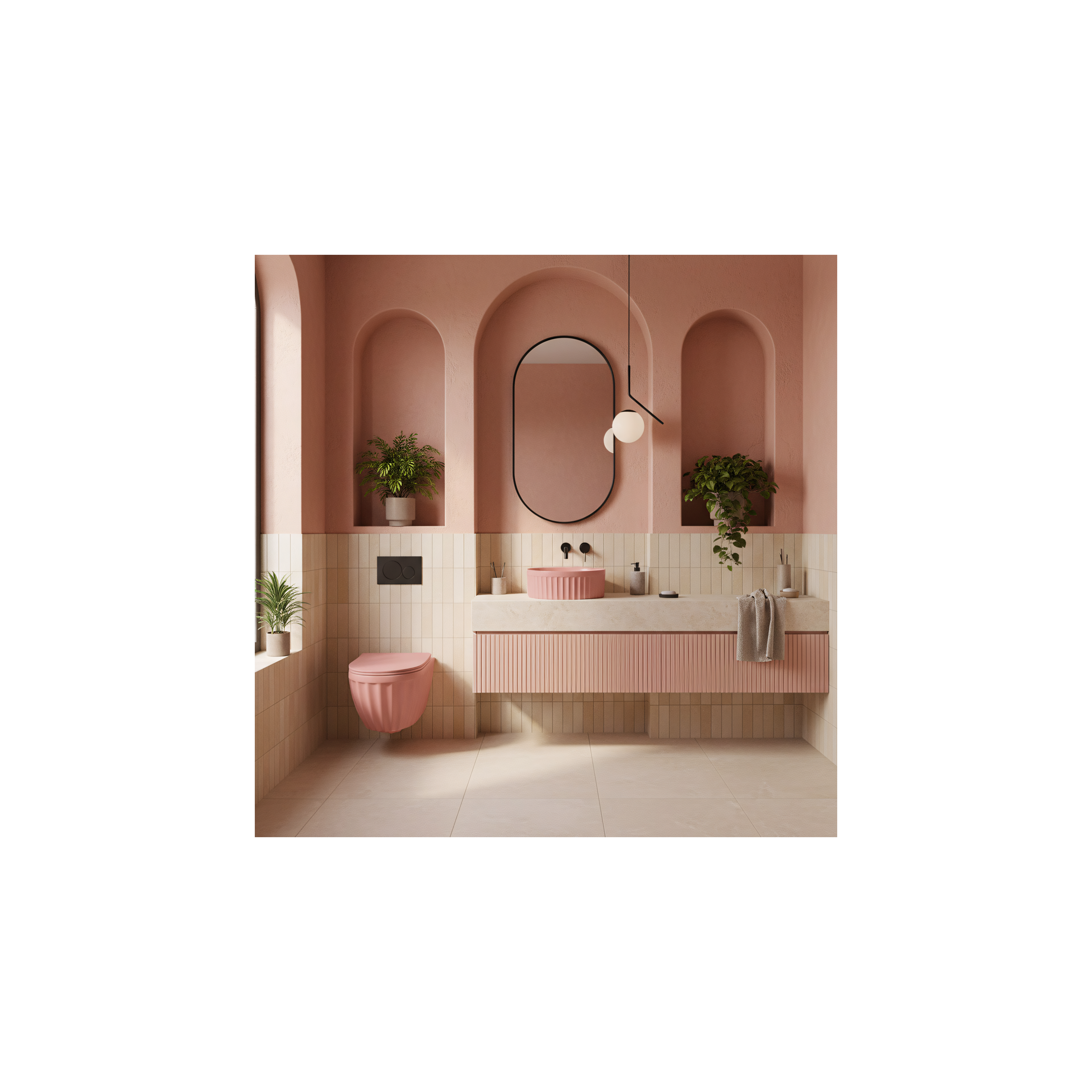 Zestaw Misa WC Duo podwieszana + Umywalka nablatowa Rea Duo Sweet Pink Matt