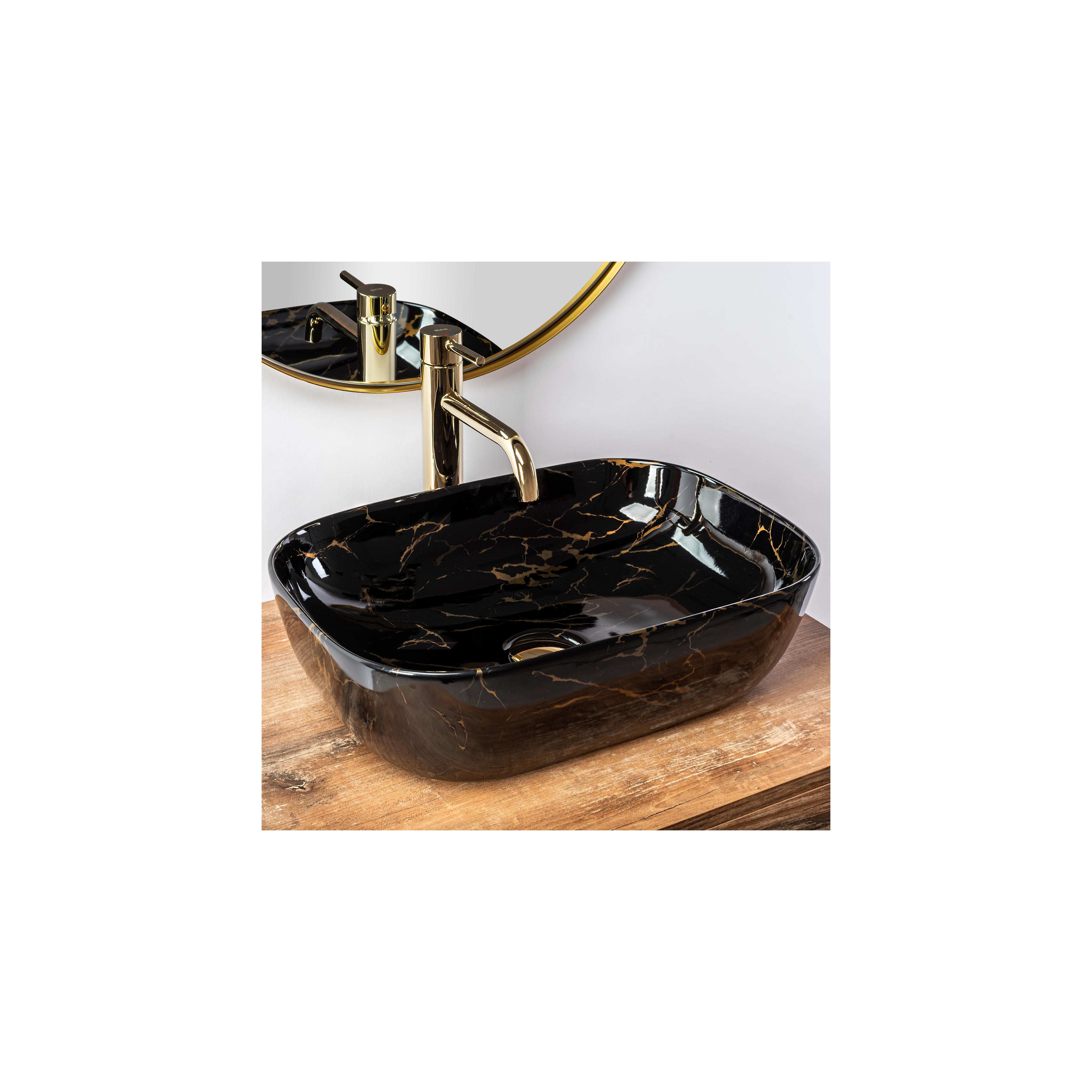 Γυαλιστερός  νιπτήρας Rea Belinda Black Marble Μ 46.5 x Π 33 x  Υ13.5