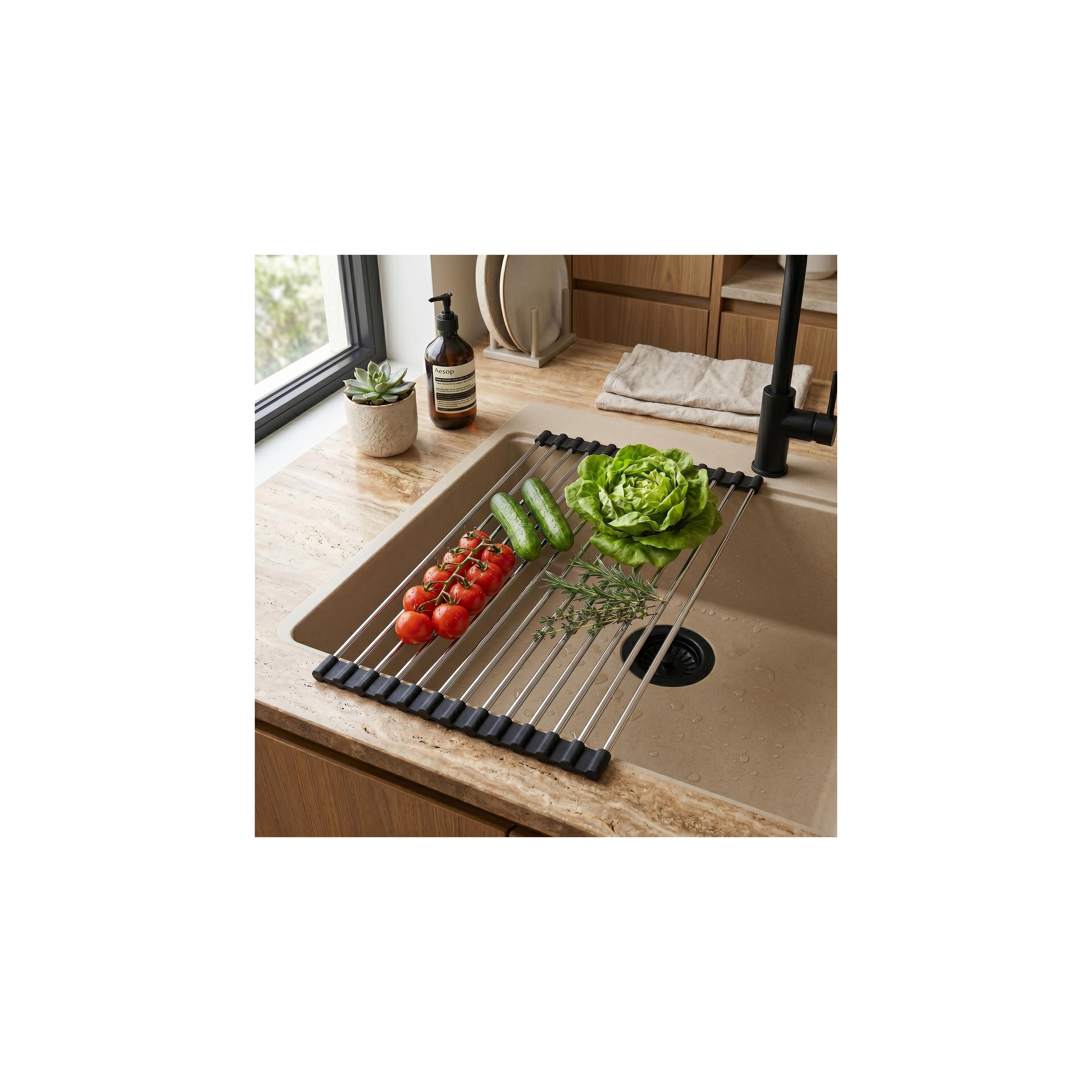 Roll-up dish drying rack for sink REA P12298 Black