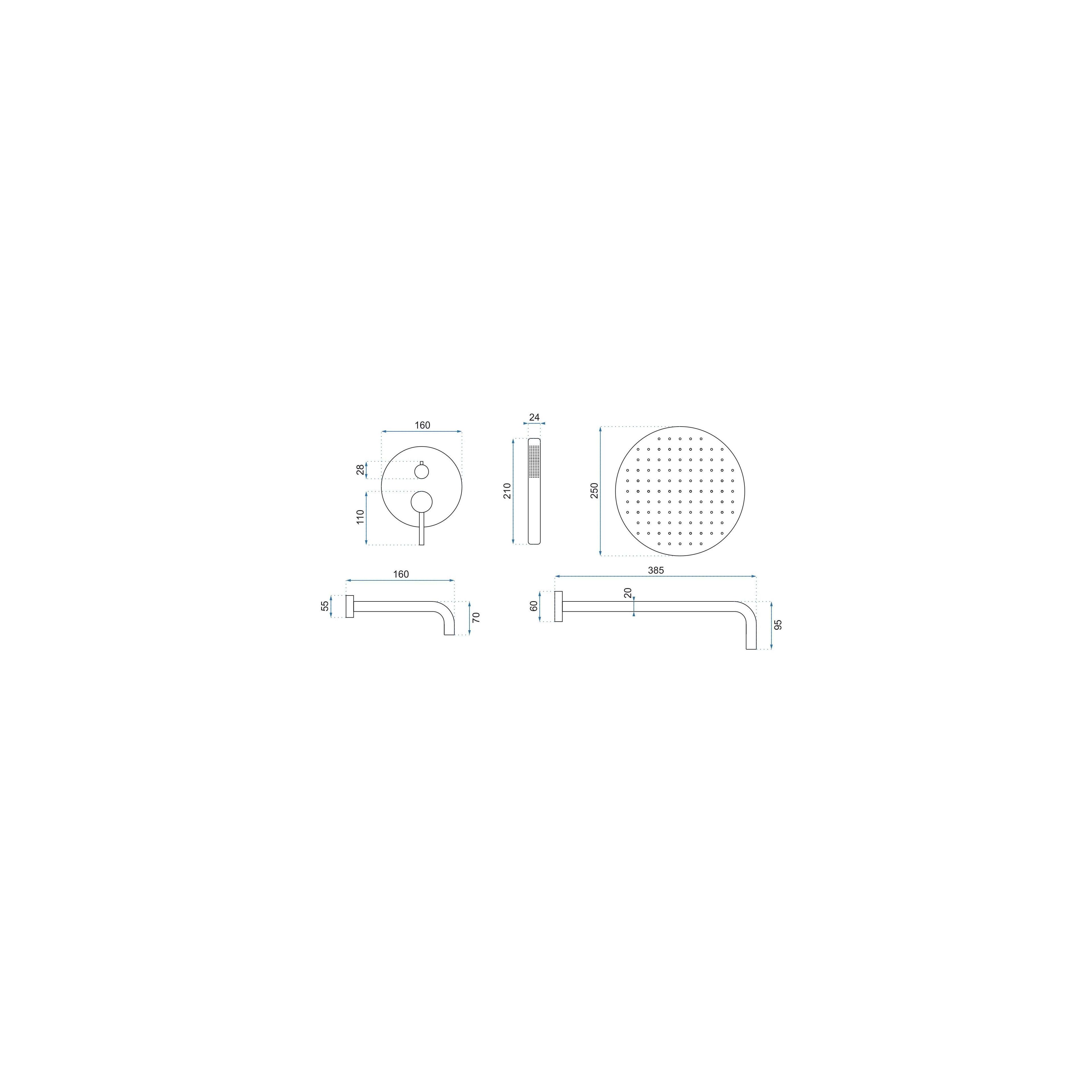 Inbouw regendoucheset Rea Lungo WHITE met uitloop + BOX