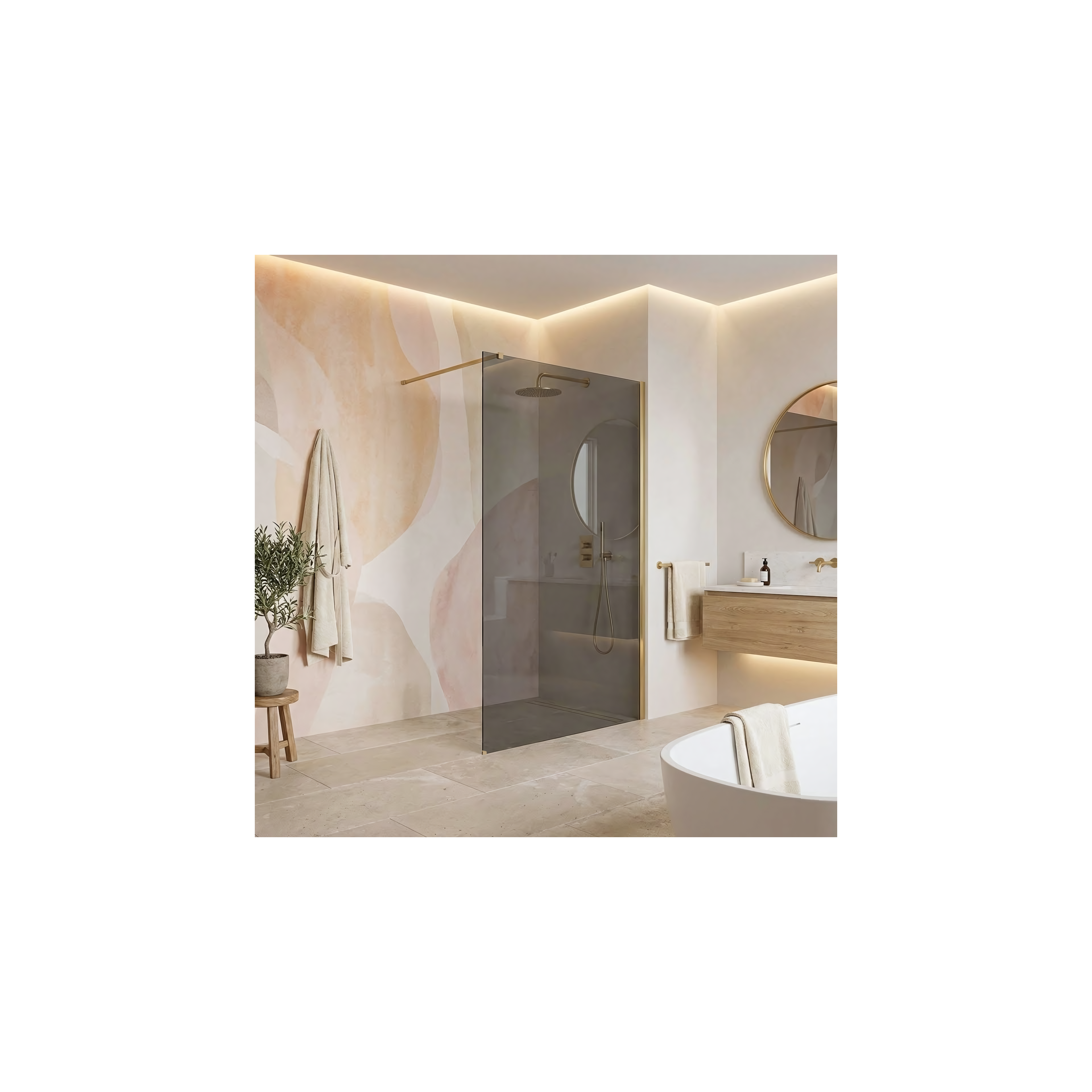 Duschwand Rea Flexi Grey / Brush Gold 90