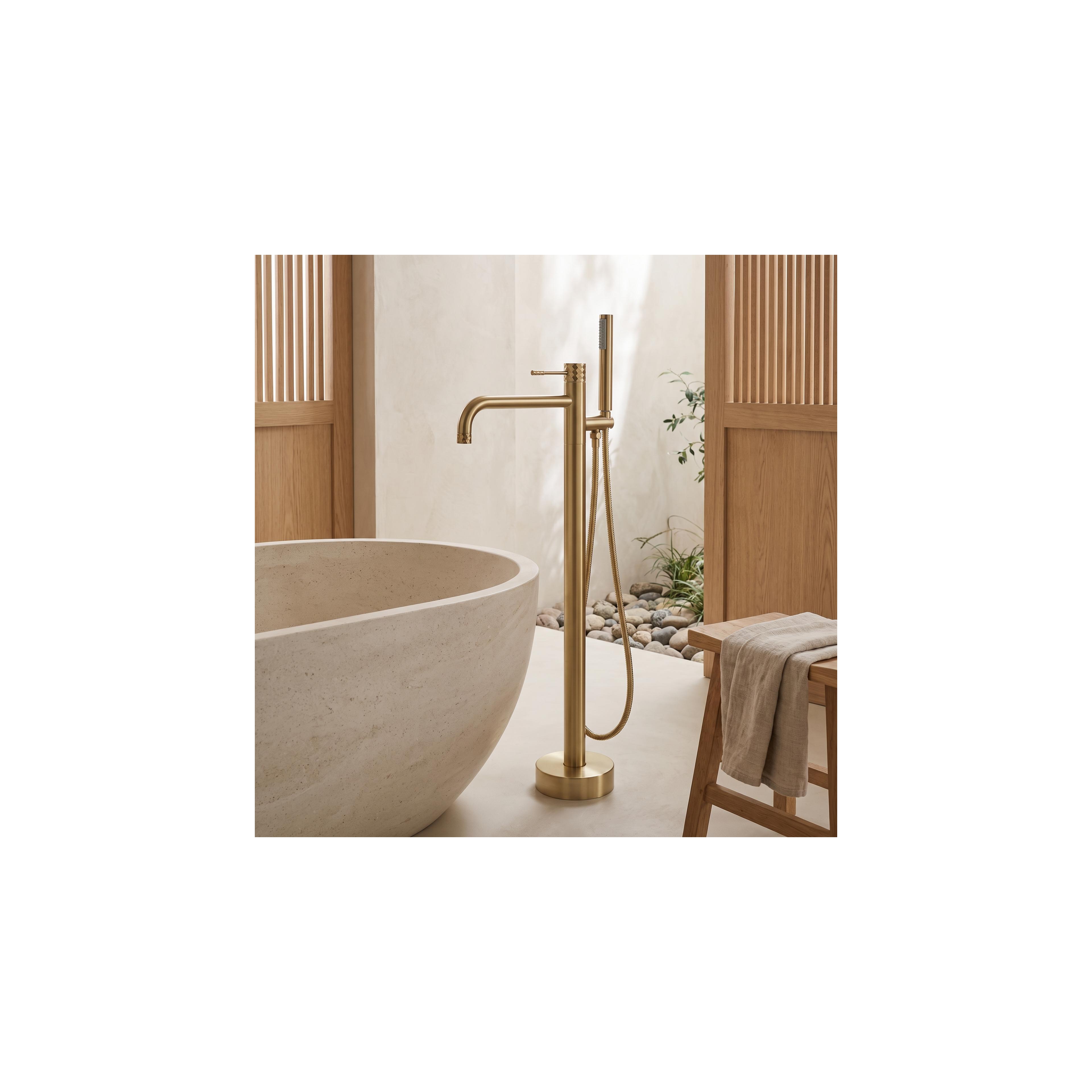 Fristående badkarsblandare Rea Lungo Diamond Brush Gold