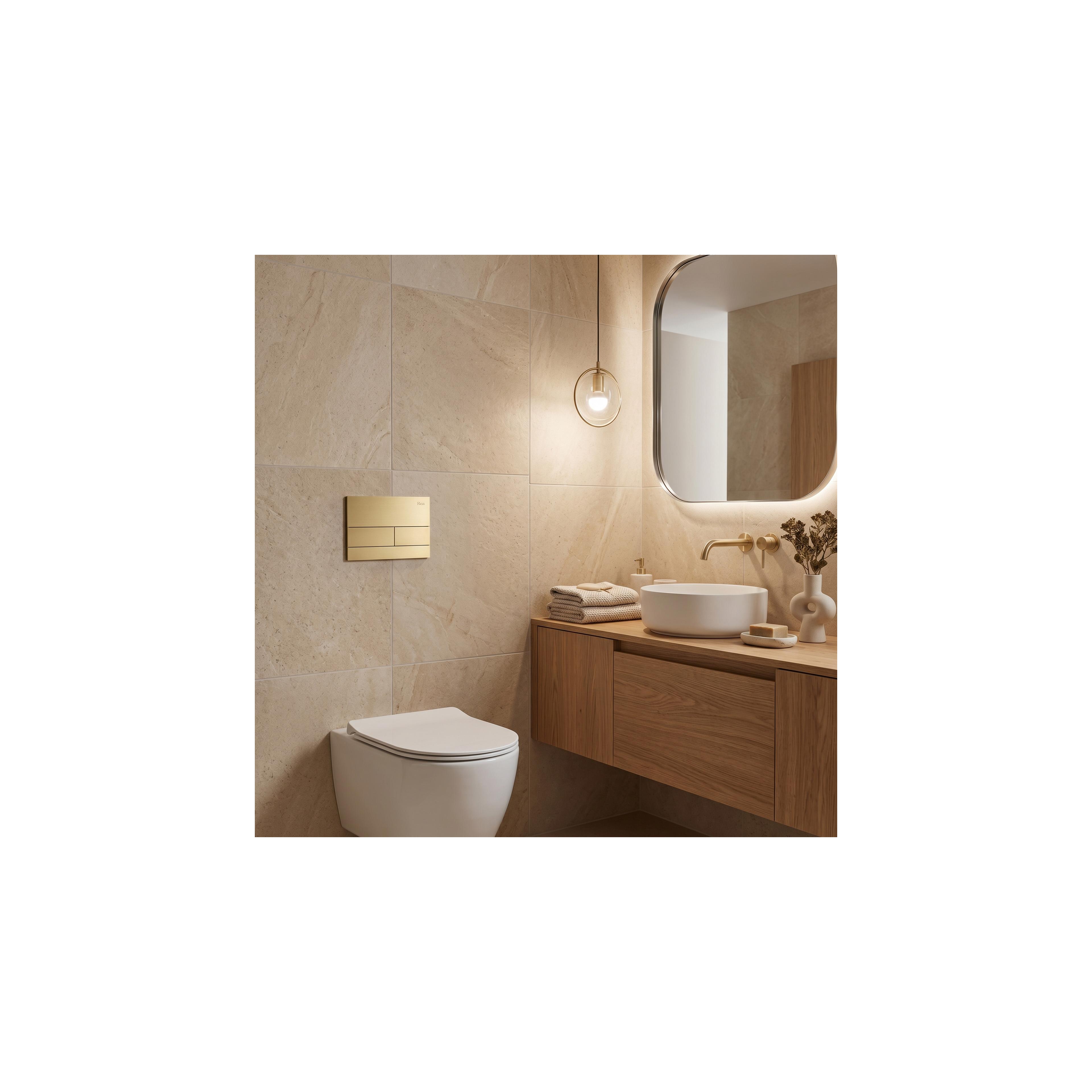 Gestell Unterputz-Set Slim 024N für WC-Becken mit T-Taste Gold Gebürstet