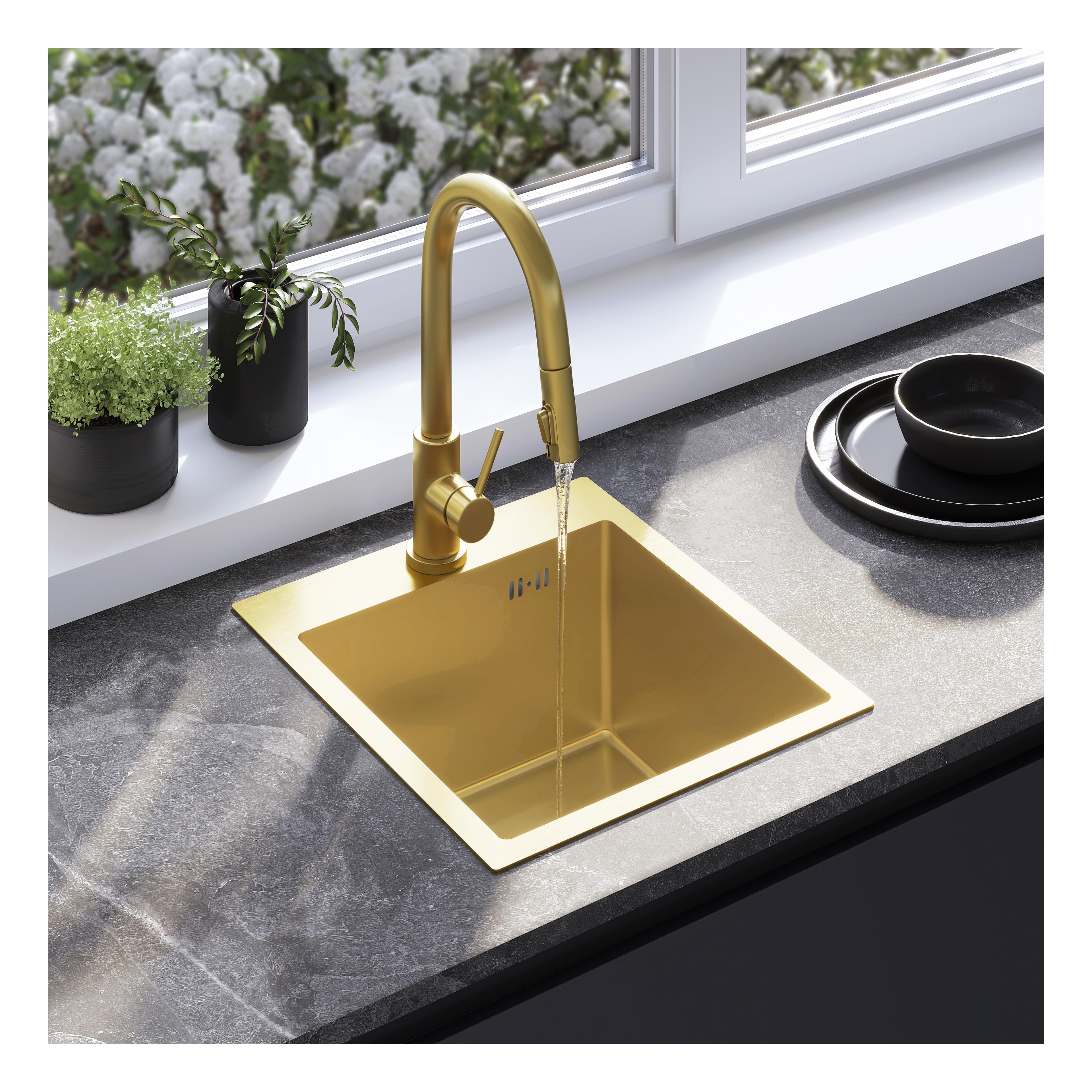 Stahlspüle mit 3-teiligem Zubehörset REA Leo 40 Brush Gold